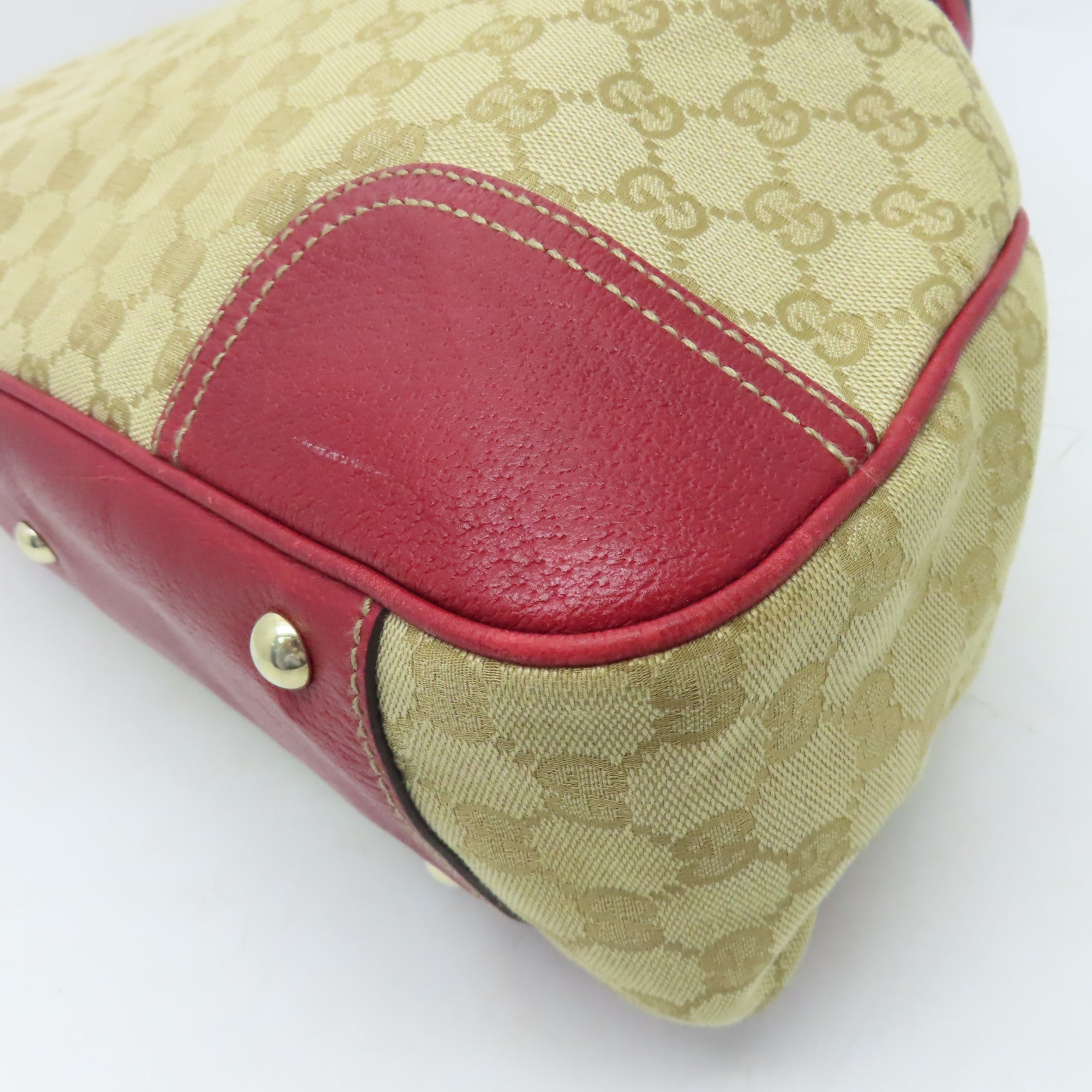 GUCCI 帆布Tote Bag金扣手挽袋紅色/啡色