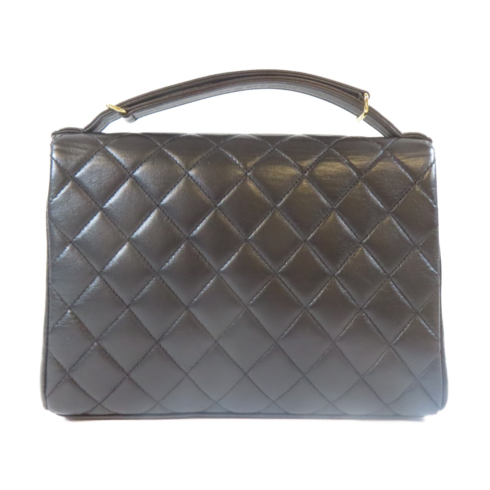 CHANEL 菱格羊皮皮革Handbag金扣手挽袋黑色