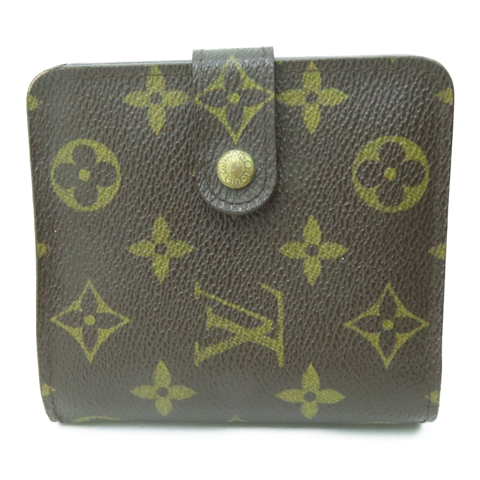 LOUIS VUITTON Monogram Compact Zipper Wallet金扣钱包啡色