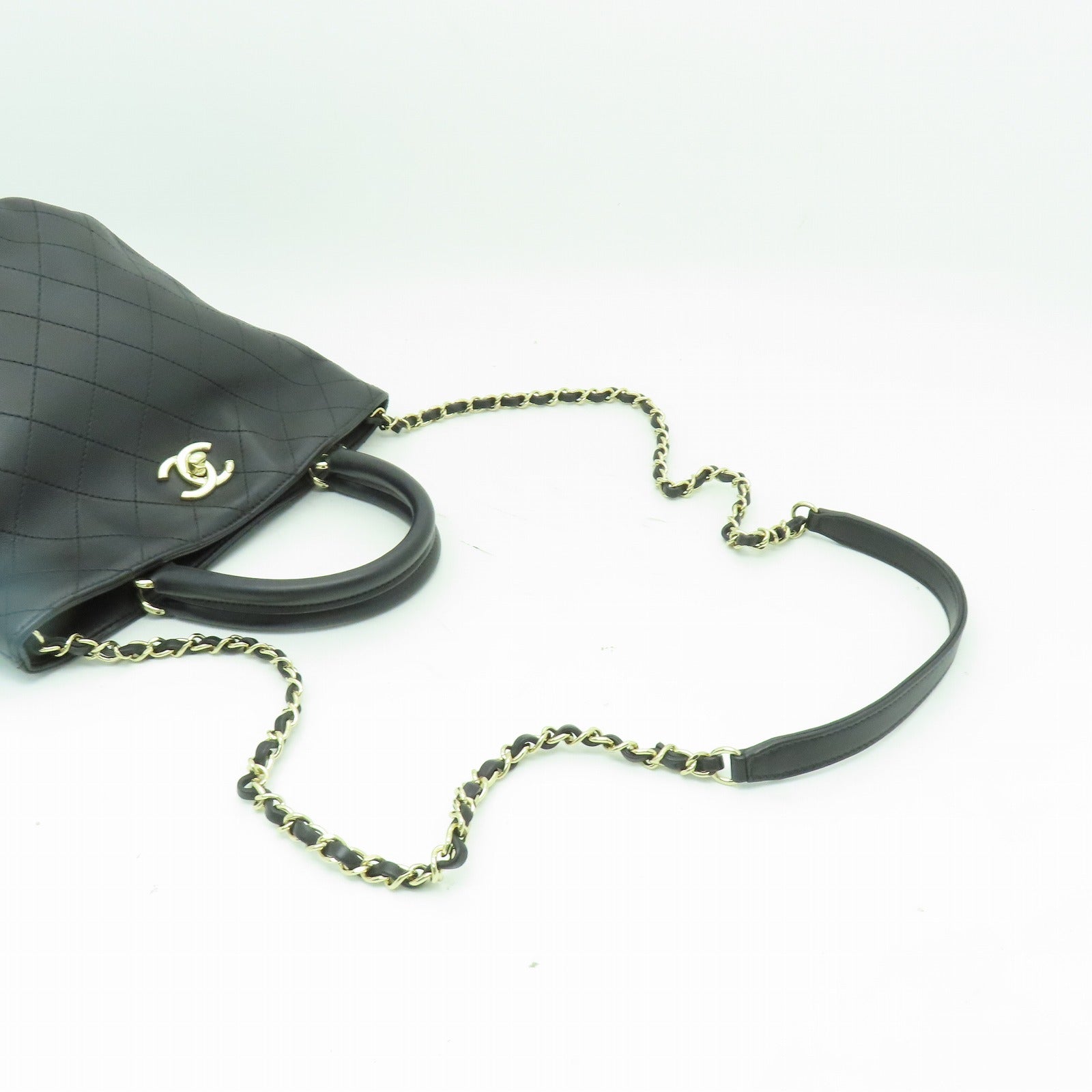 CHANEL 菱格牛皮皮革2way Shoulder Bag金扣手挽肩背兩用袋黒色