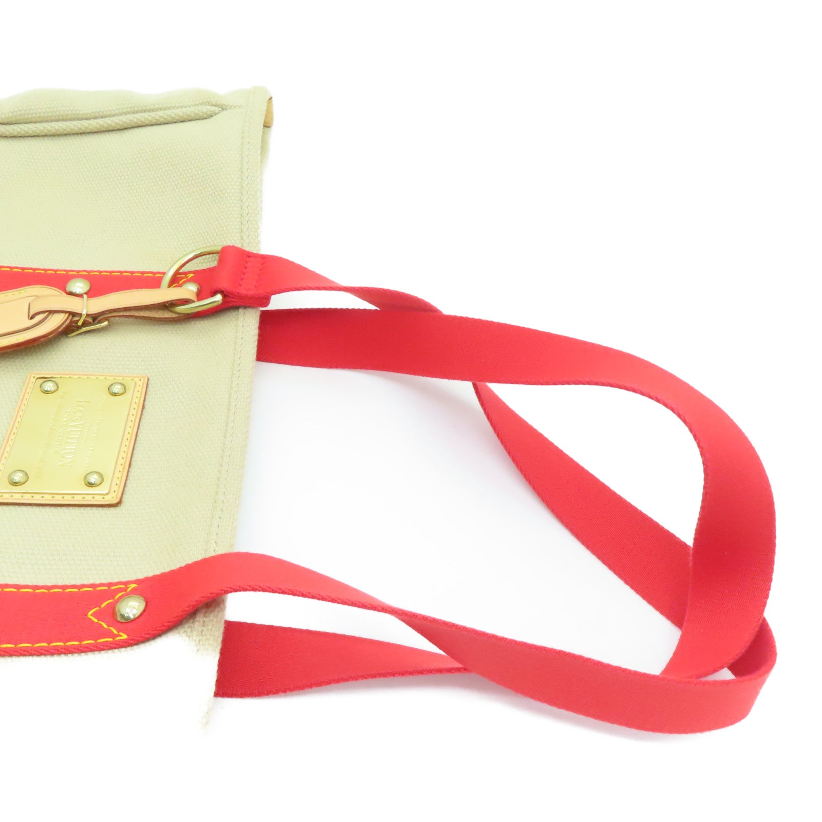 LOUIS VUITTON 帆布Cabas GM金扣手挽袋/肩背袋米色/紅色