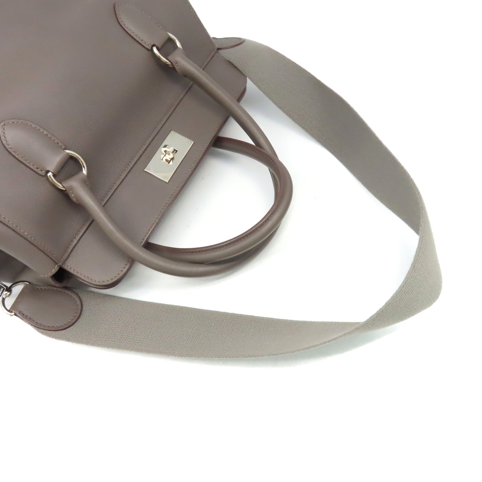 HERMES Evercolor皮革Toolbox 26 2Way Shoulder Bag銀扣手挽肩背兩用袋Etain/錫灰色