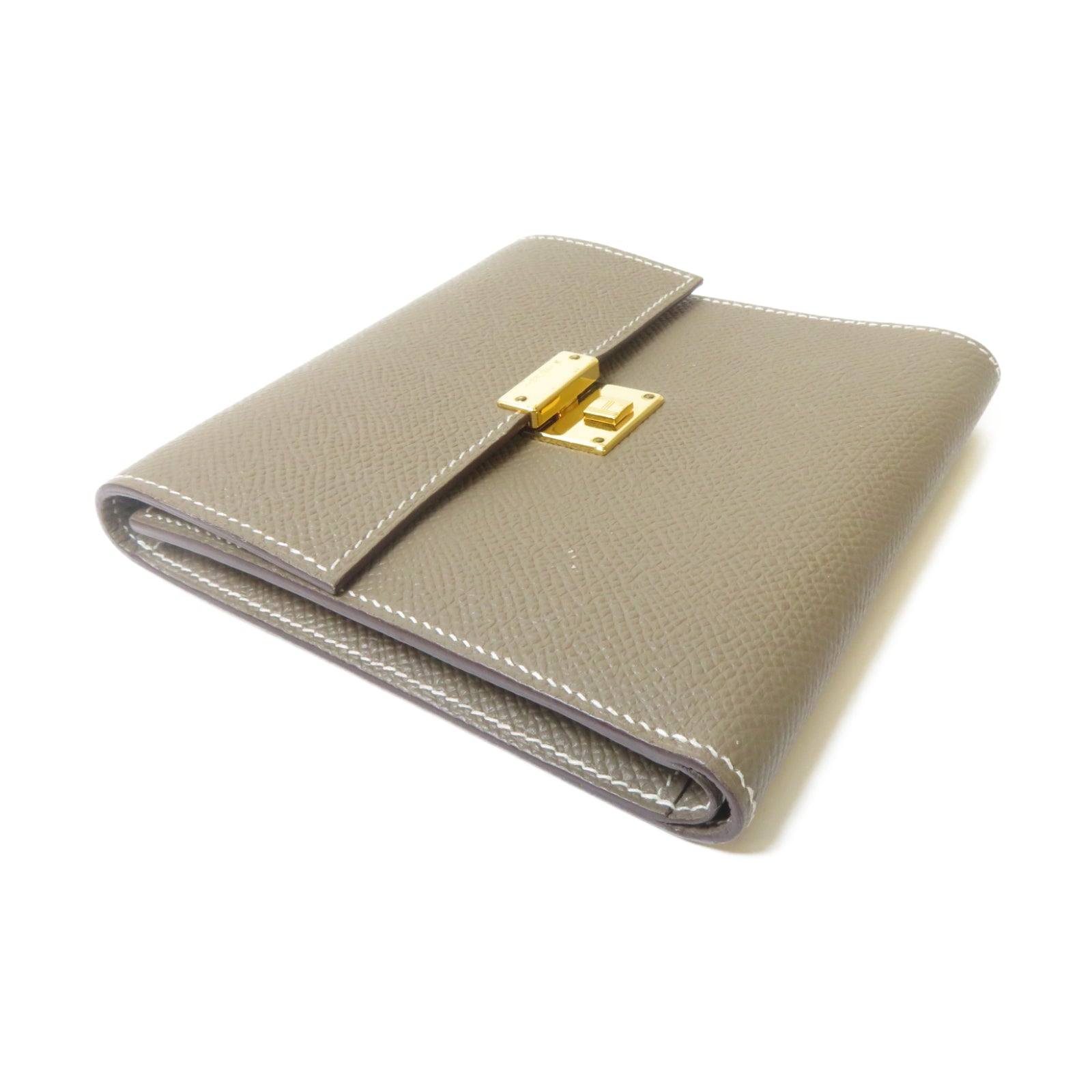 HERMES Epsom皮革Wallet金扣錢包Etoupe大象灰色
