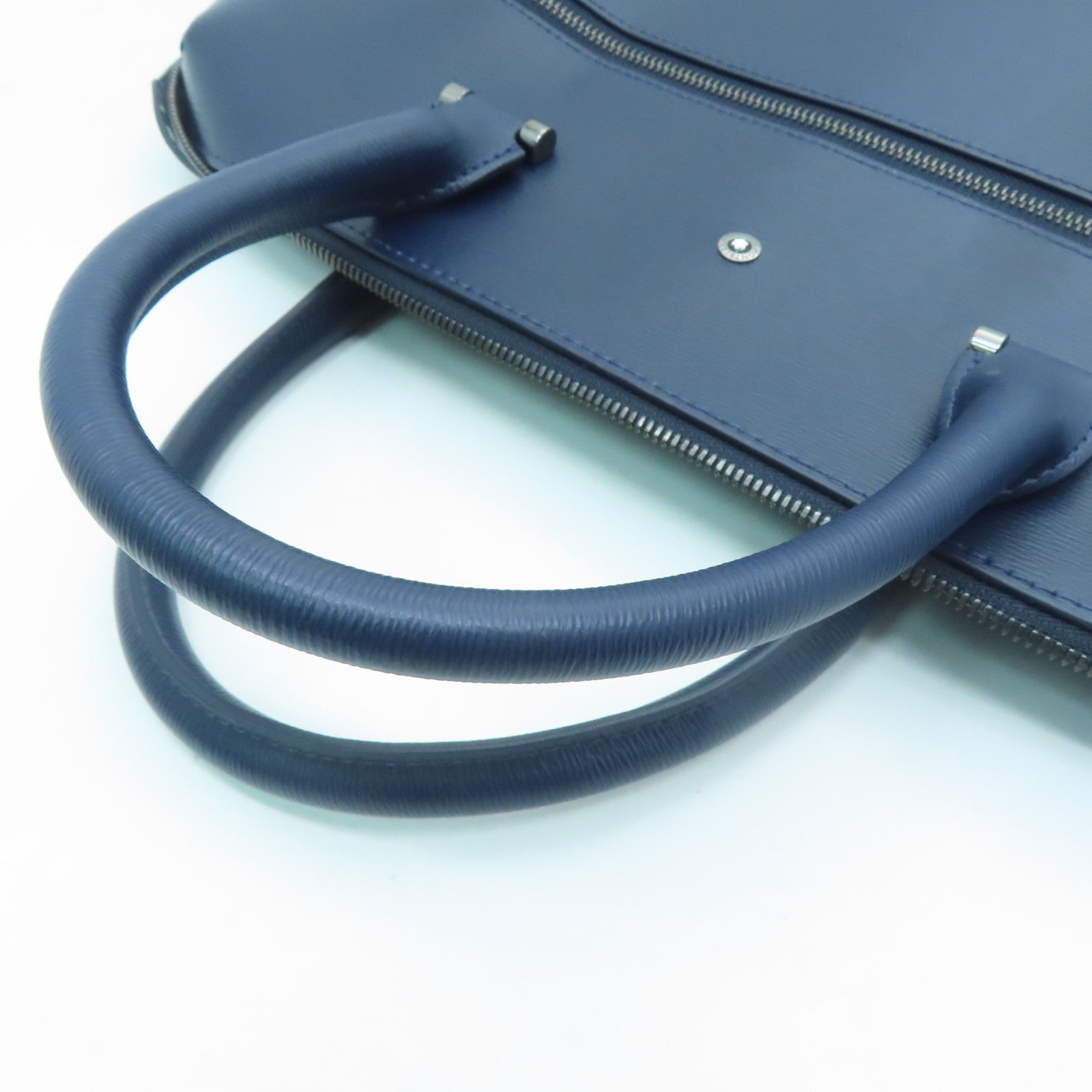MONTBLANC Cowhide Leather Document Case Silver Buckle Briefcase Dark Blue