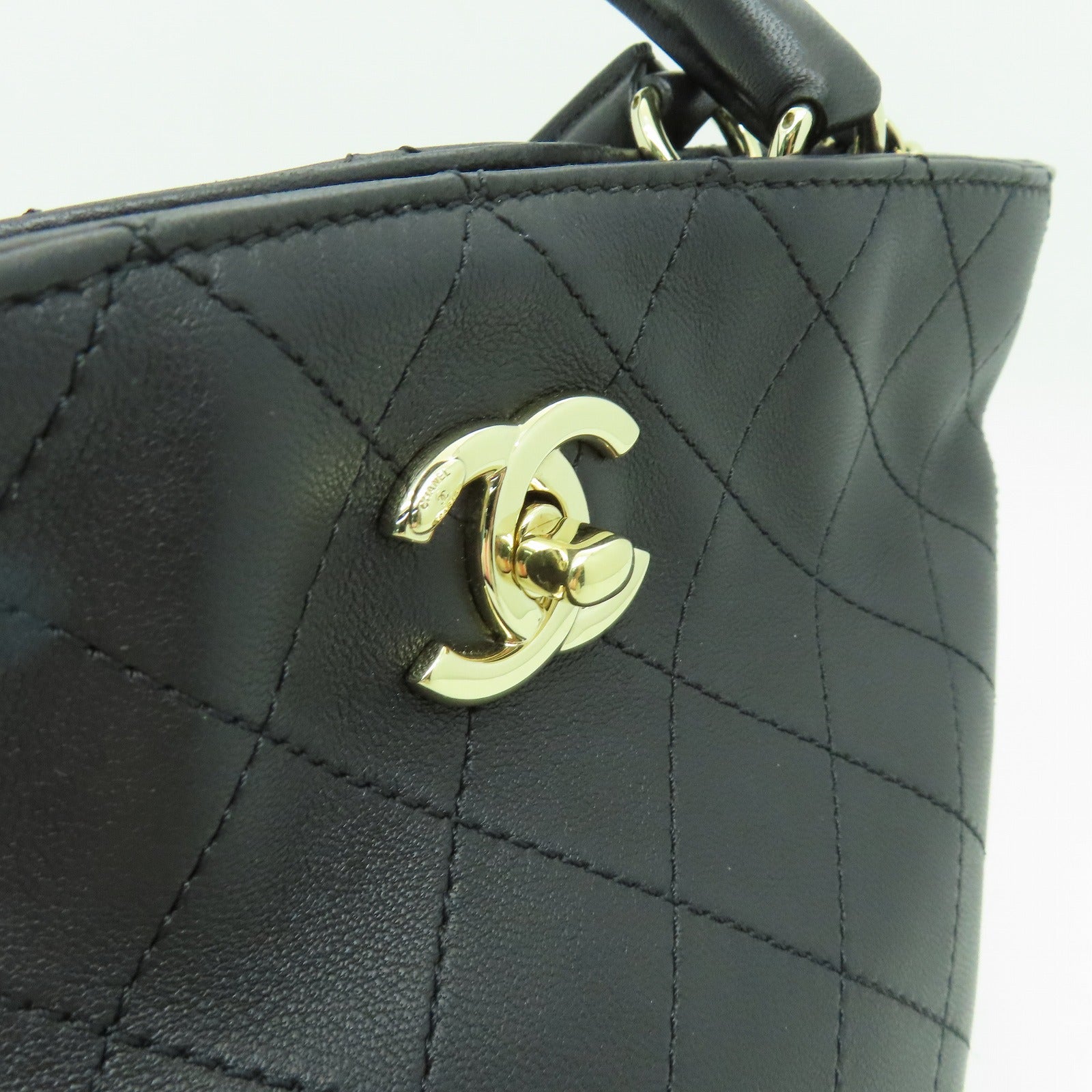 CHANEL 菱格牛皮皮革2way Shoulder Bag金扣手挽肩背兩用袋黒色