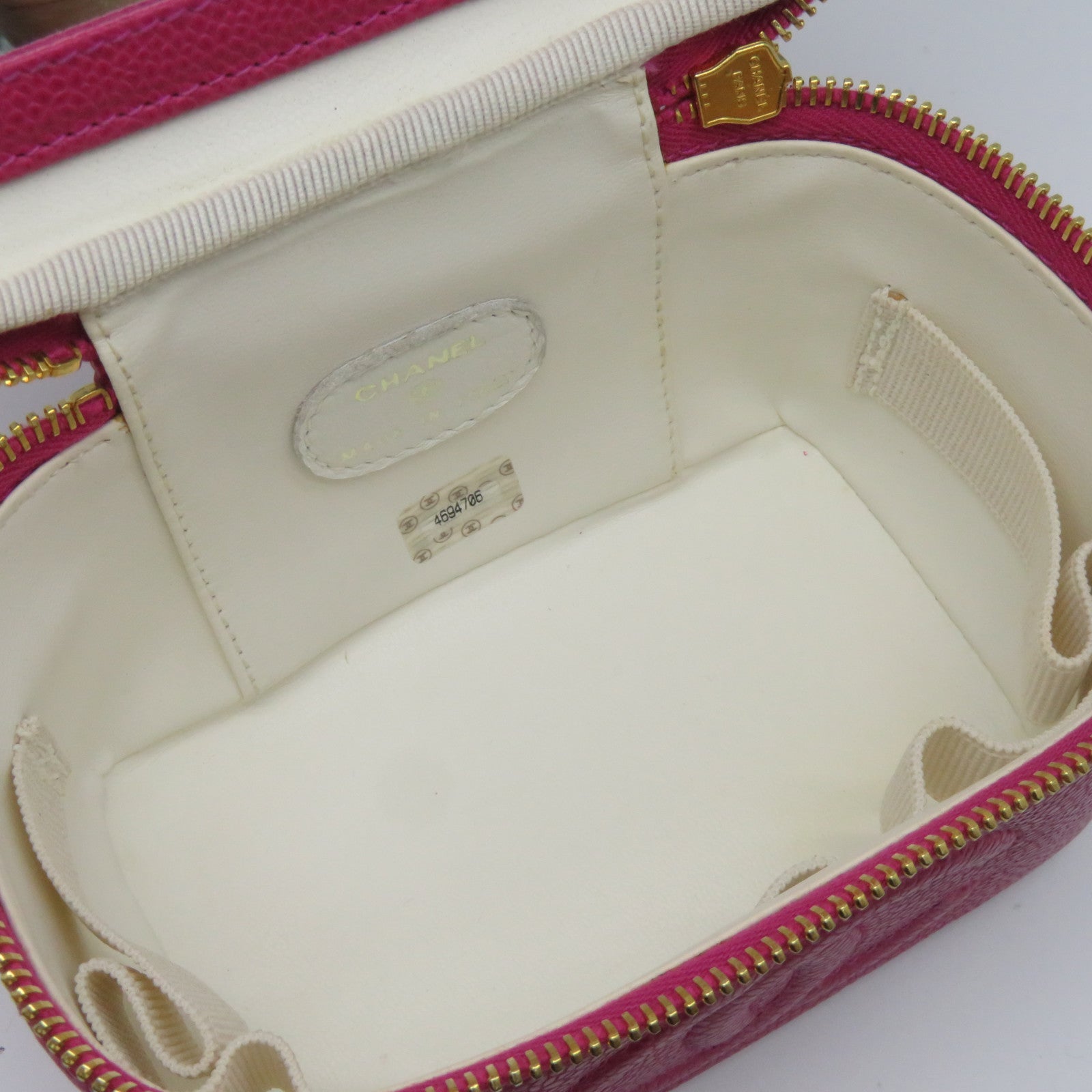 CHANEL Caviar皮革Vintage Vanity Case金扣手挽袋粉紅色