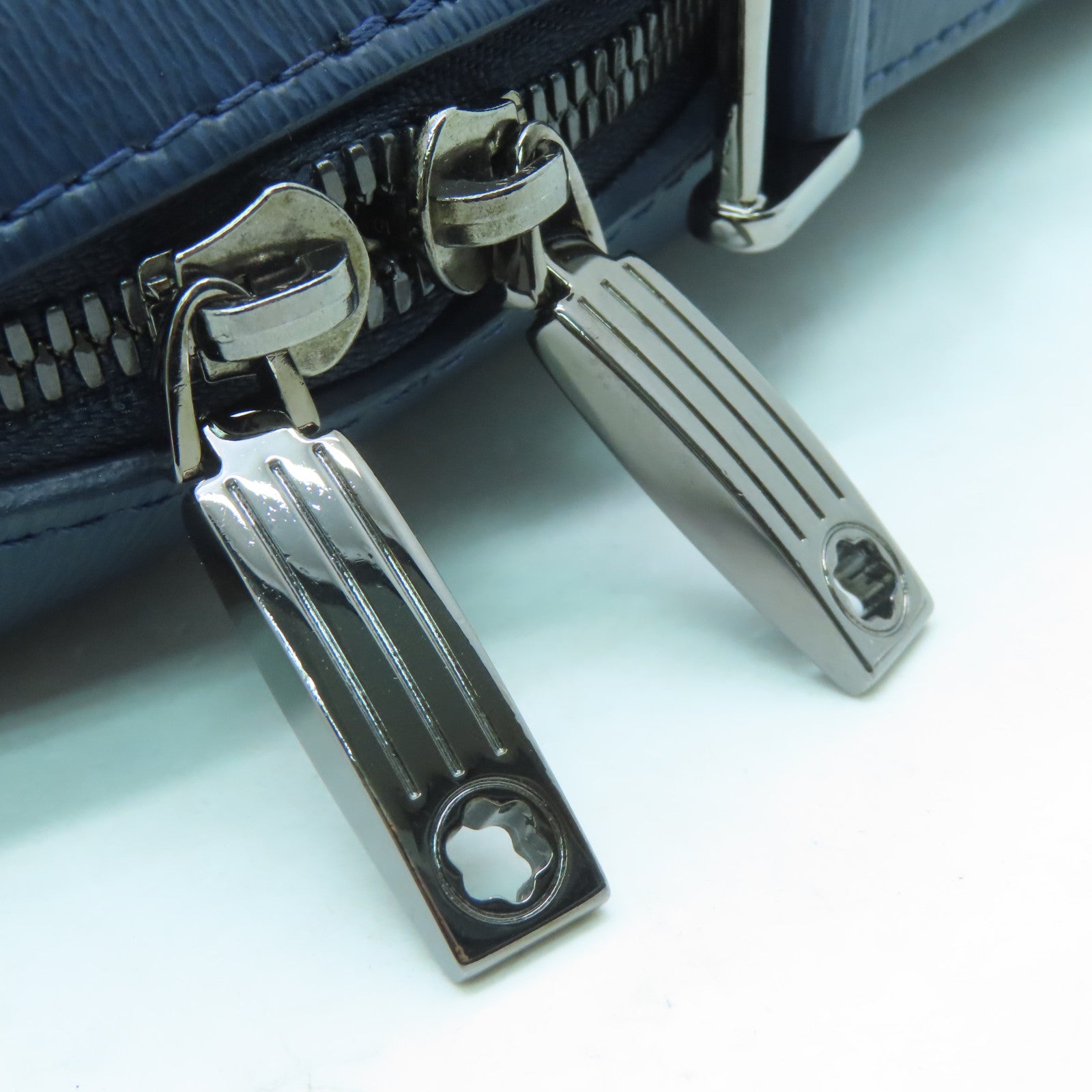 MONTBLANC Cowhide Leather Document Case Silver Buckle Briefcase Dark Blue