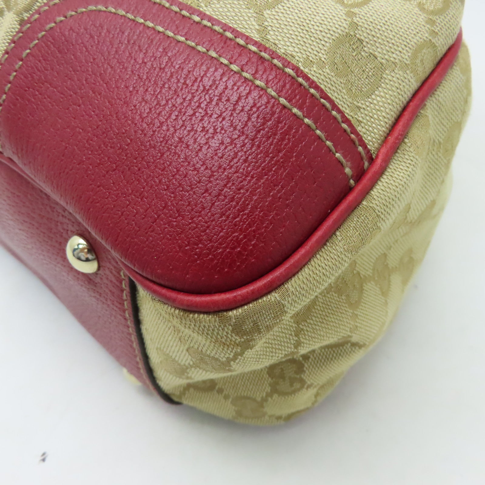 GUCCI 帆布Tote Bag金扣手挽袋紅色/啡色