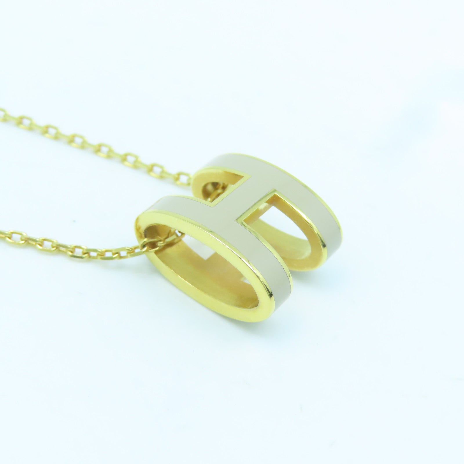 HERMES Metal Pop H Necklace Gold Buckle Necklace Gold/Grey