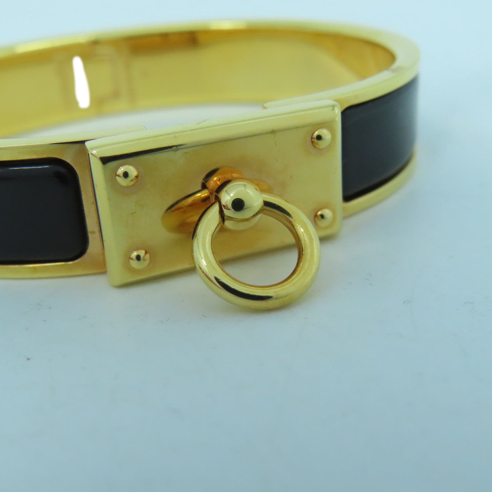 HERMES 金屬Clic Anneau Bracelet手鐲黑色/金色