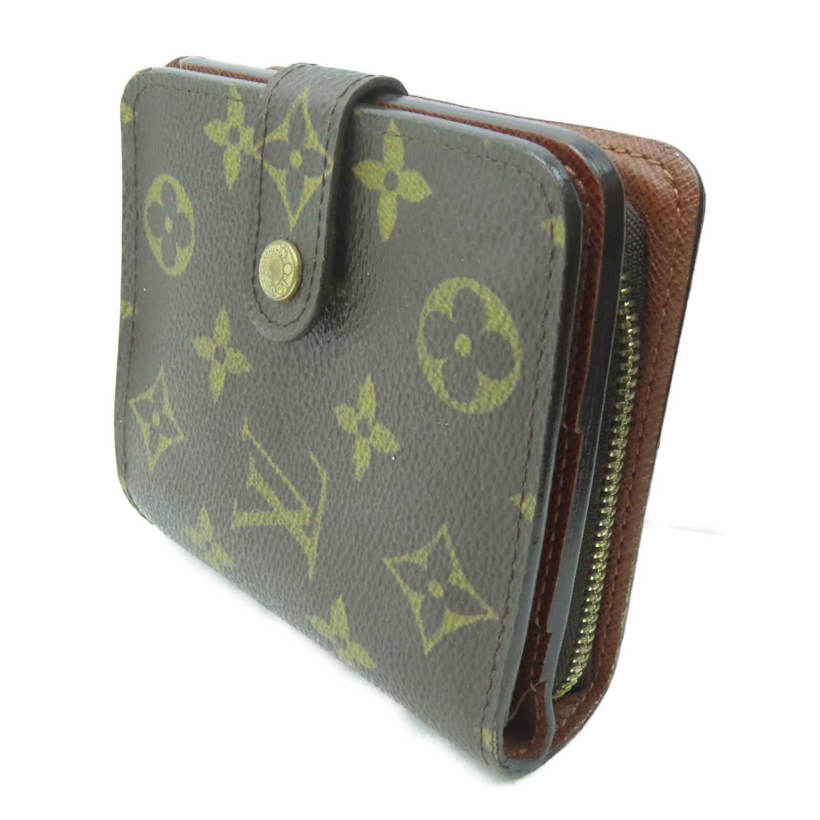 LOUIS VUITTON Monogram Compact Zipper Wallet金扣钱包啡色