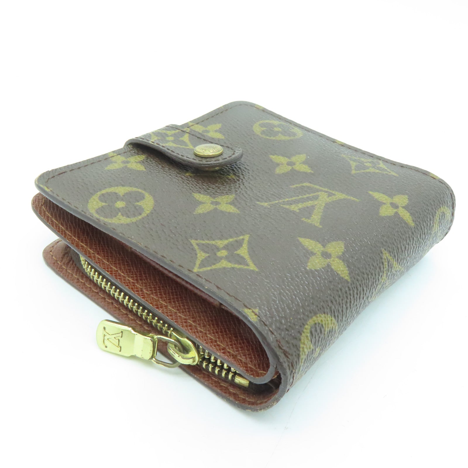 LOUIS VUITTON Monogram Compact Zipper Wallet金扣钱包啡色
