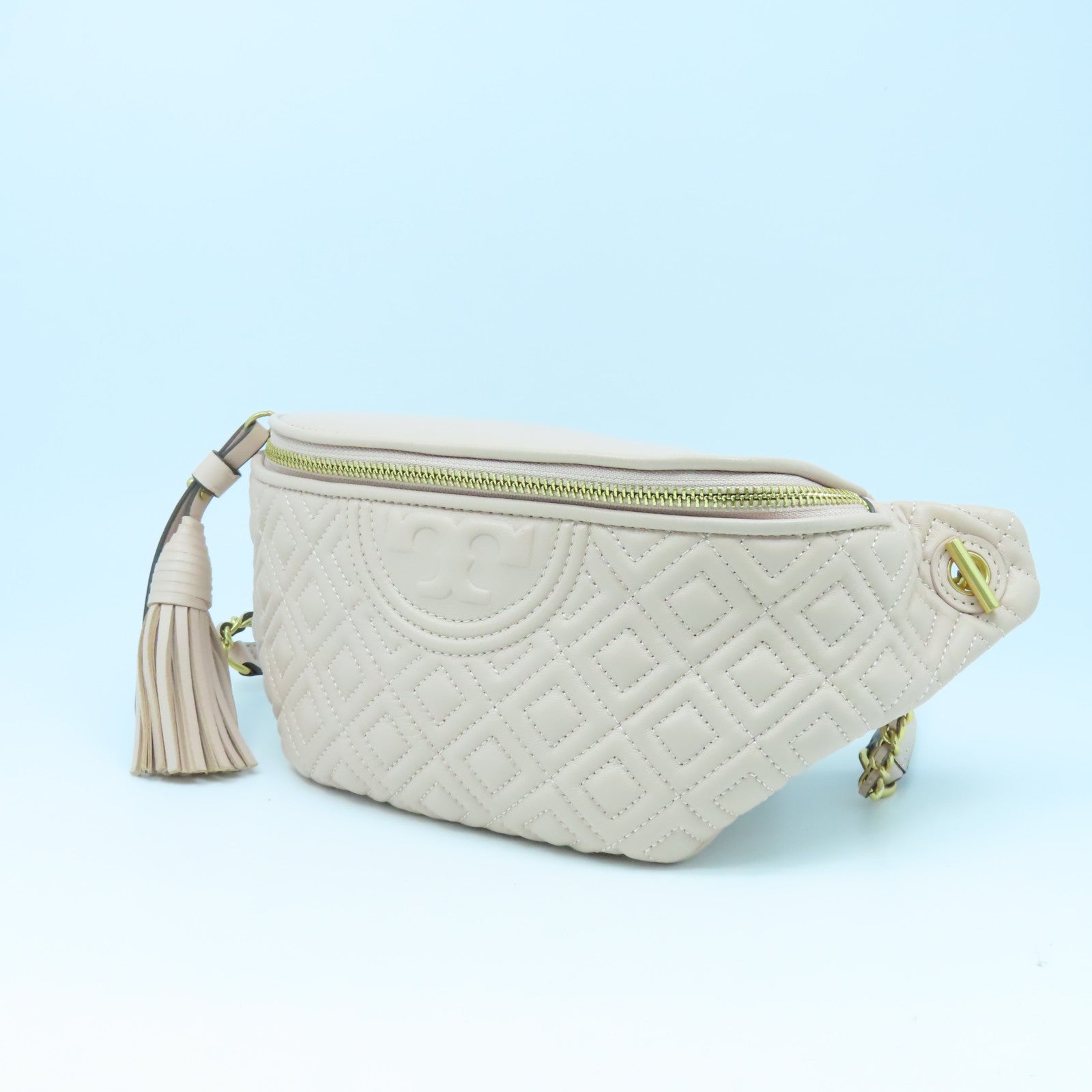 Tory Burch 菱格羊皮皮革Waist Bag金扣胸前包粉紅色