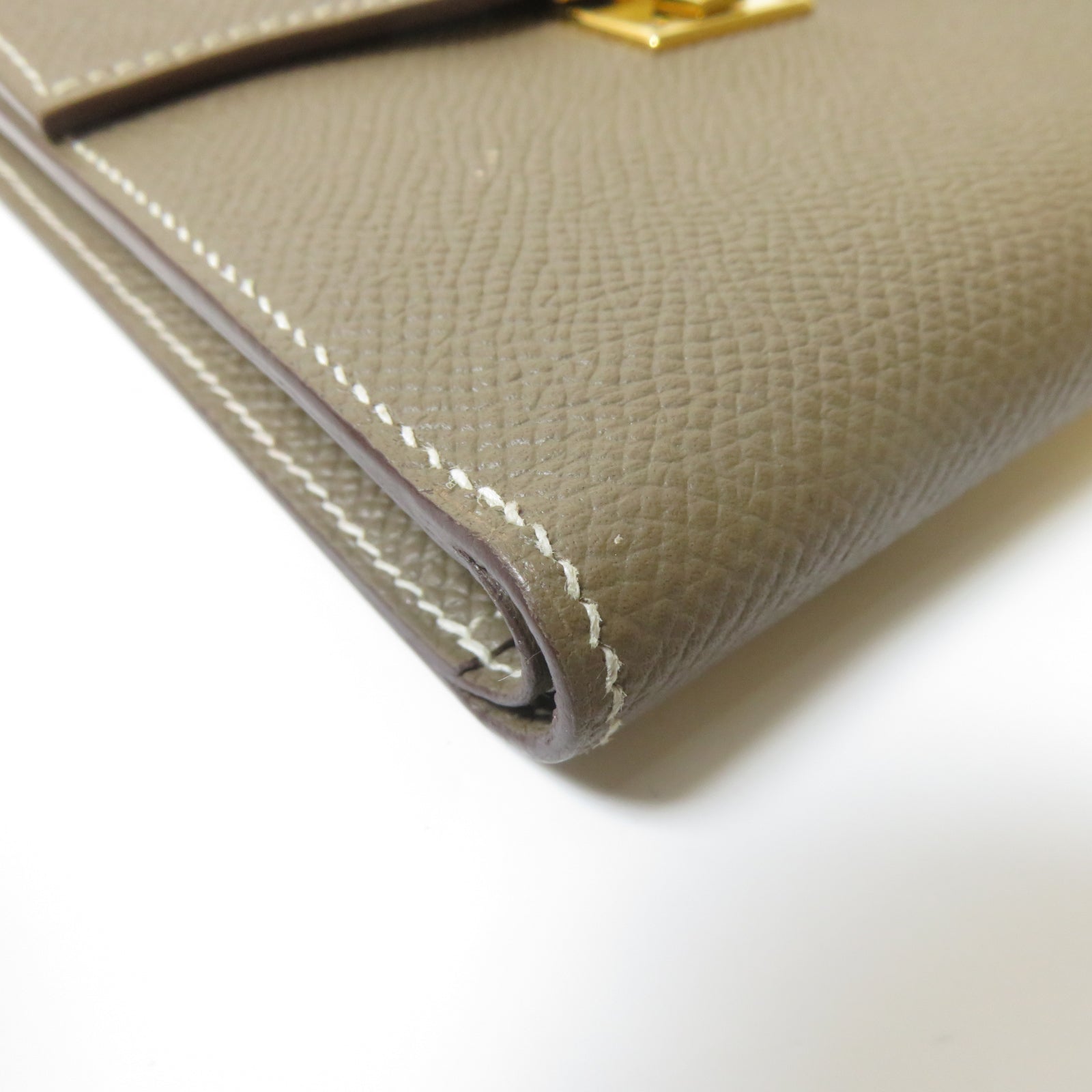 HERMES Epsom皮革Wallet金扣錢包Etoupe大象灰色