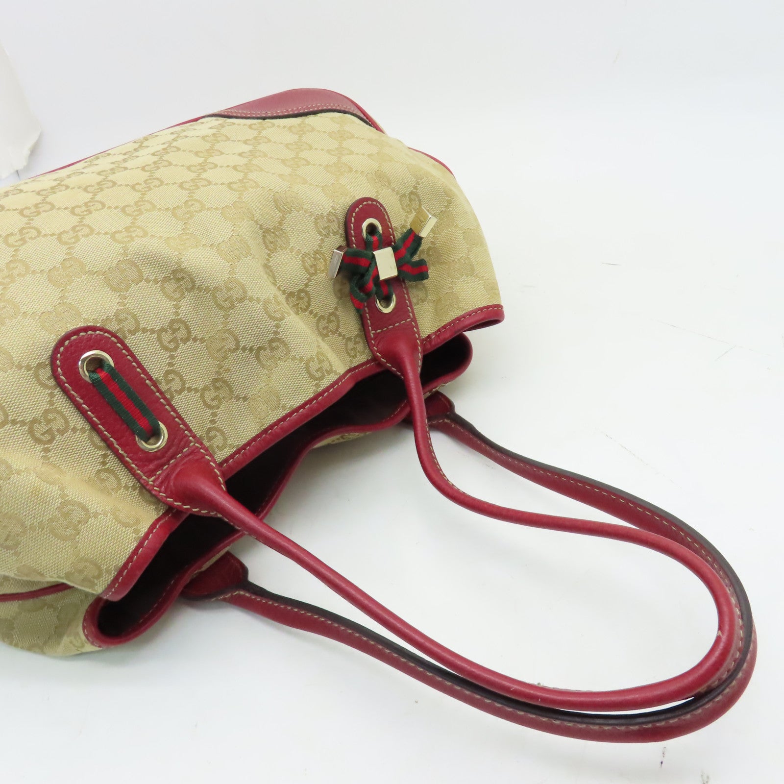 GUCCI 帆布Tote Bag金扣手挽袋紅色/啡色