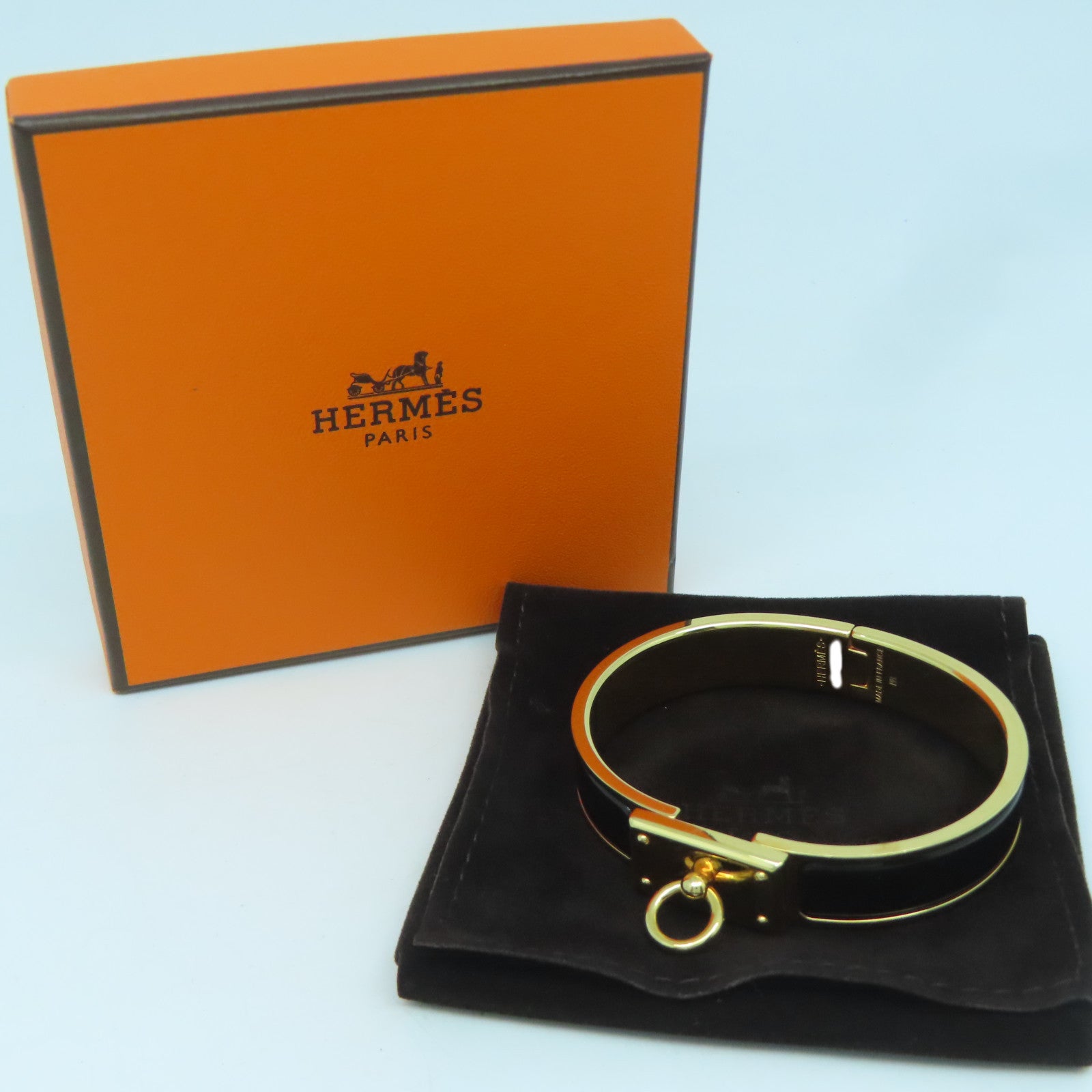HERMES 金屬Clic Anneau Bracelet手鐲黑色/金色