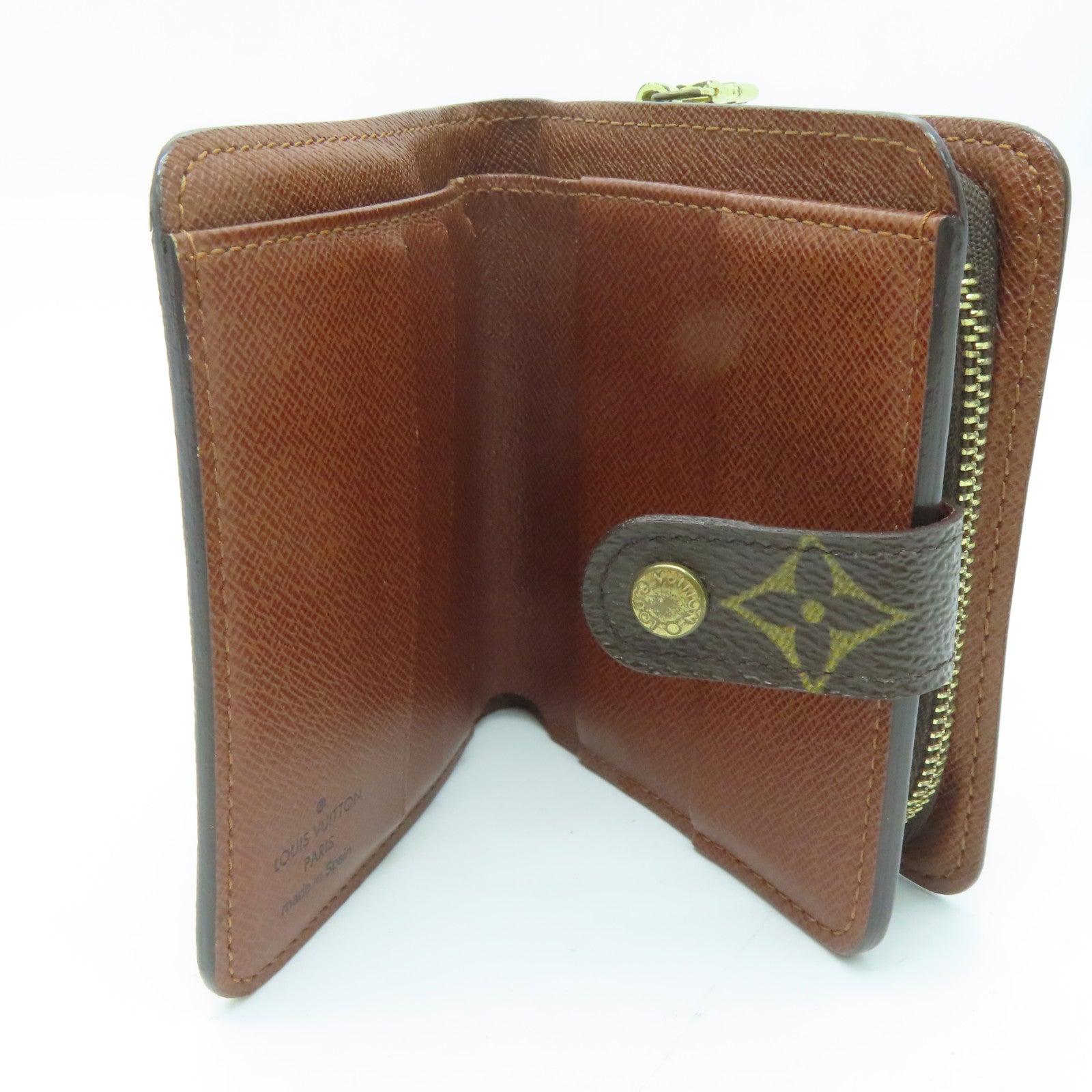 LOUIS VUITTON Monogram Compact Zipper Wallet金扣钱包啡色