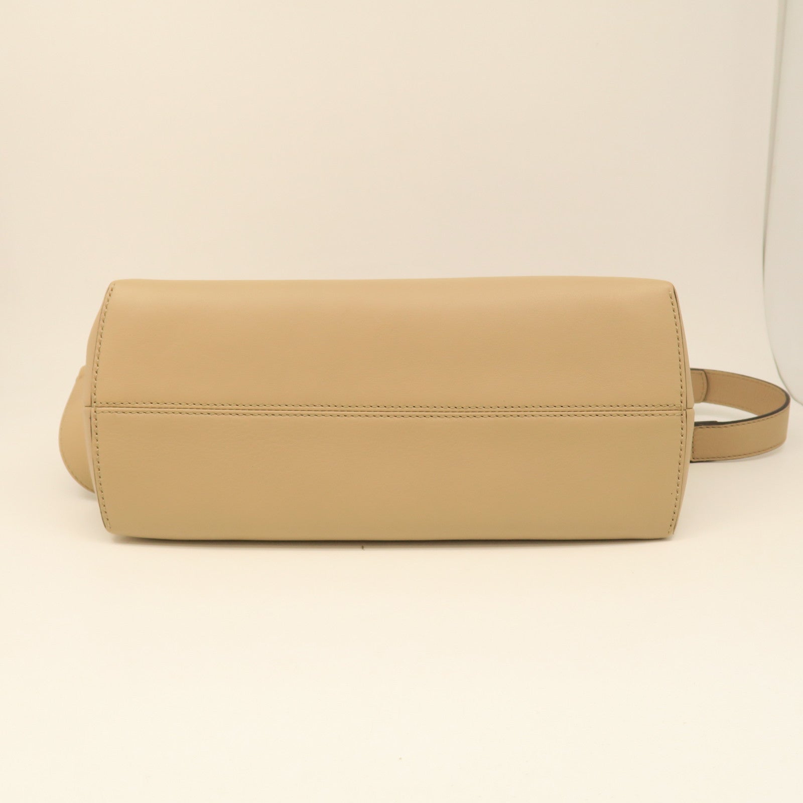 FENDI Cowhide Leather By The Way Medium Shoulder Bag Silver Buckle Beige