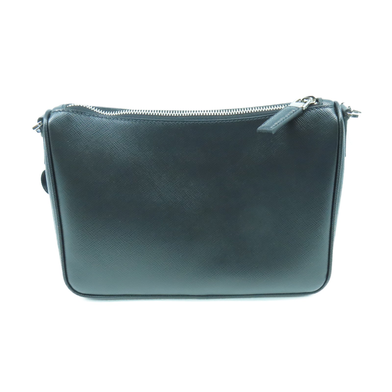 PRADA 牛皮皮革Shoulder Bag銀扣肩背袋黑色