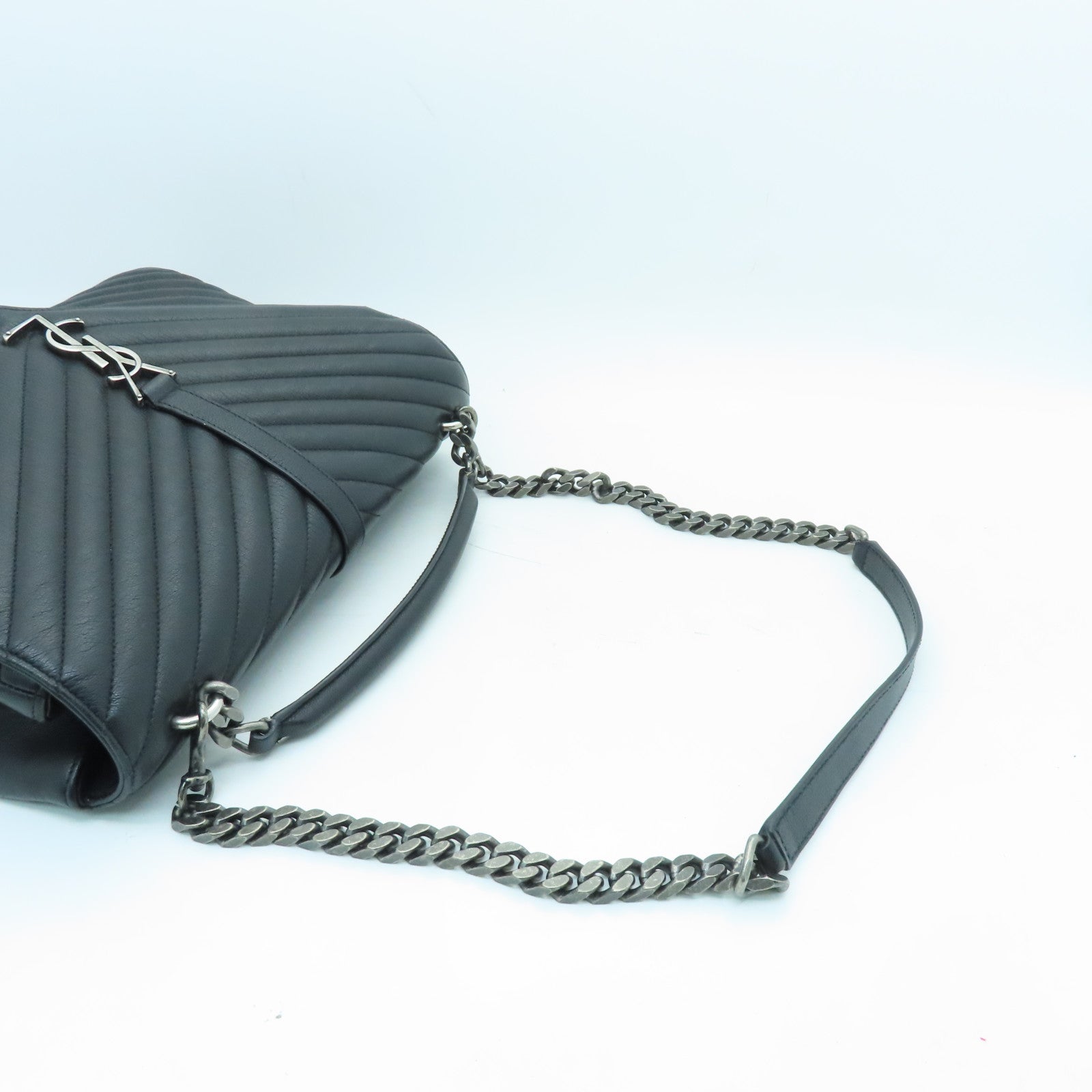 SAINT LAURENT Cowhide Leather 2way Shoulder Bag Silver Buckle Handle Shoulder Bag Black