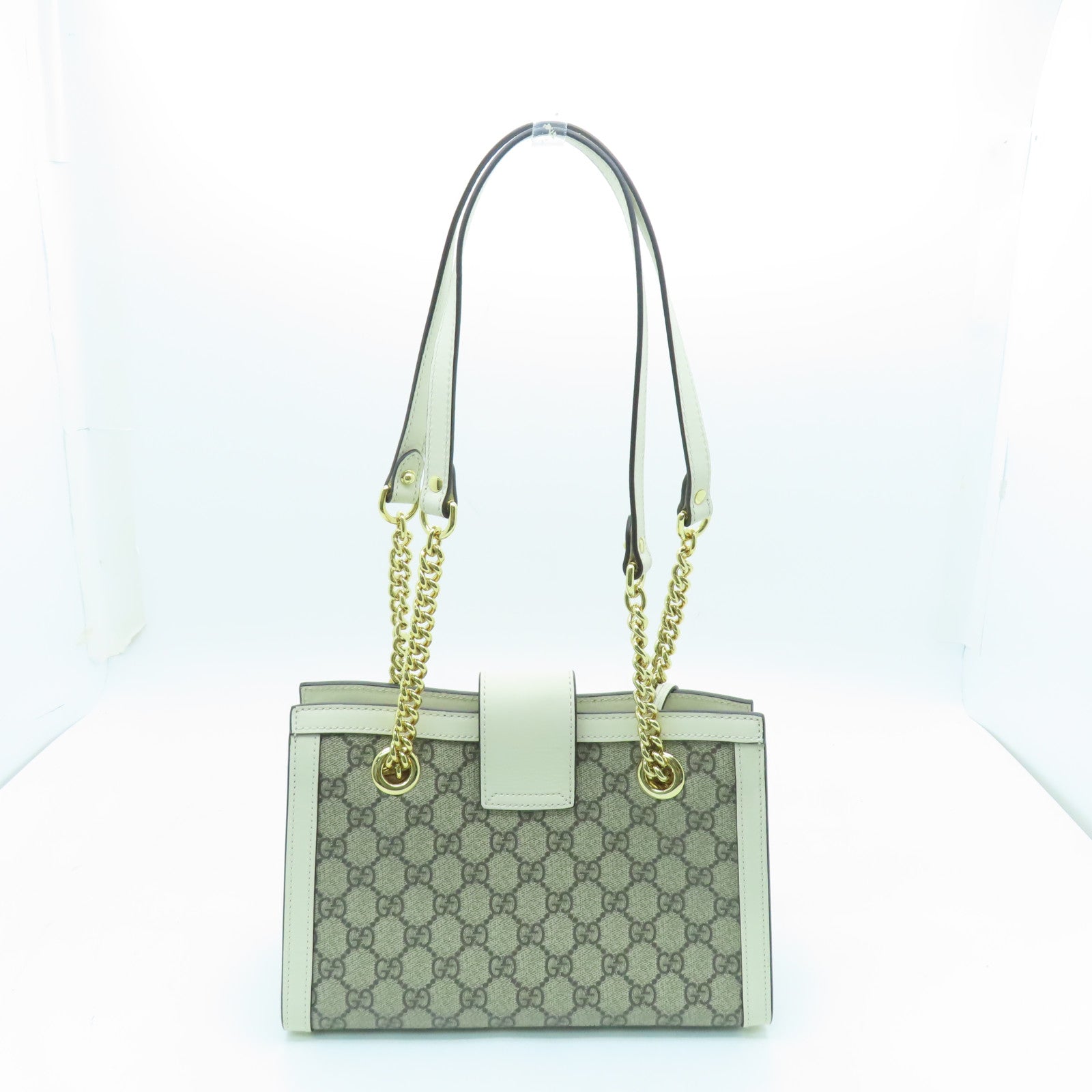 GUCCI Coated Canvas Padlock GG Small Gold Buckle Chain Shoulder Bag White/Brown