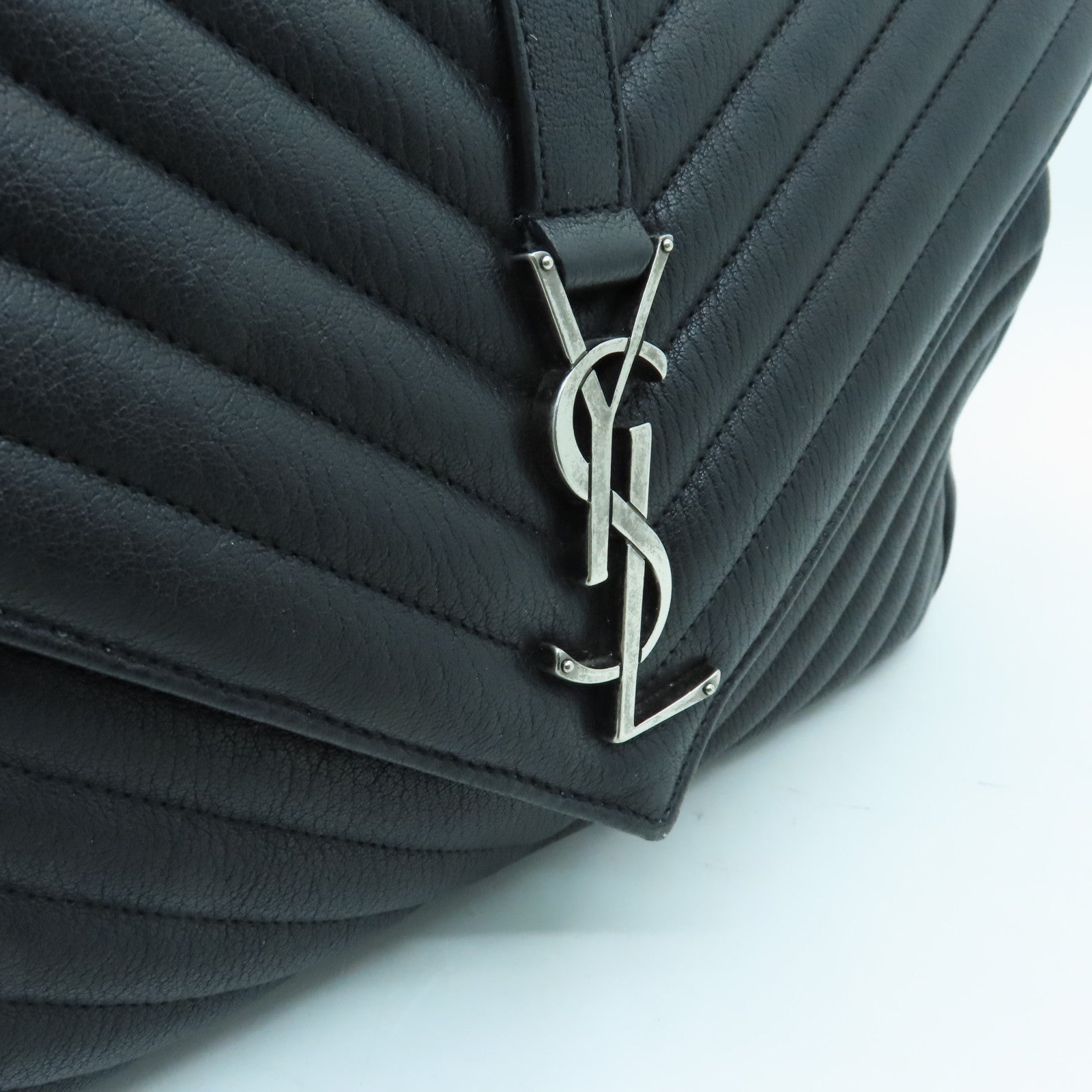 SAINT LAURENT Cowhide Leather 2way Shoulder Bag Silver Buckle Handle Shoulder Bag Black