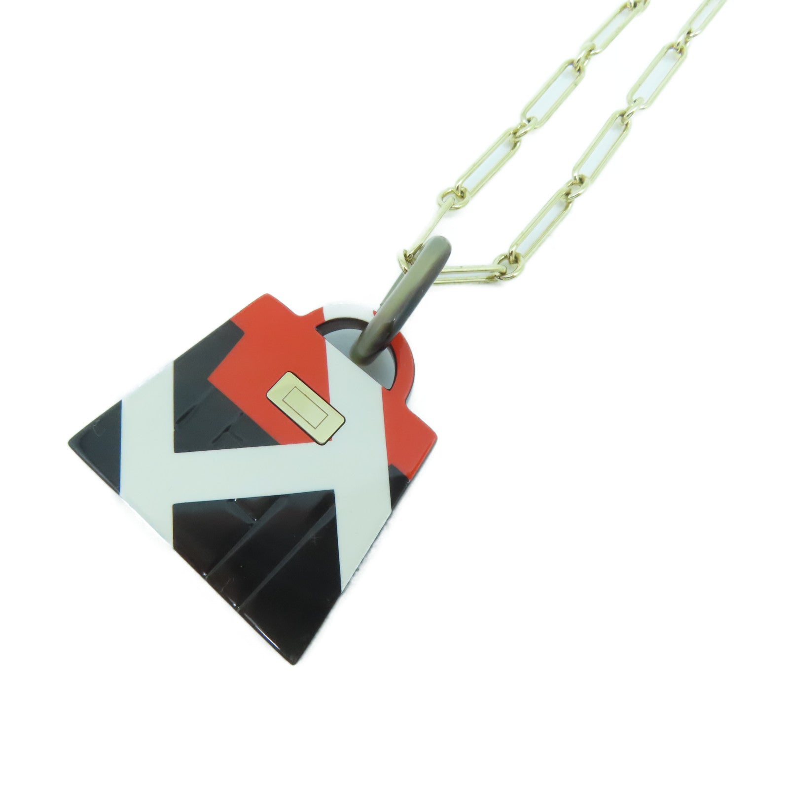 HERMES PVC/金屬Fusion Amulette Necklace項鍊金色/黑色/紅色#82cm