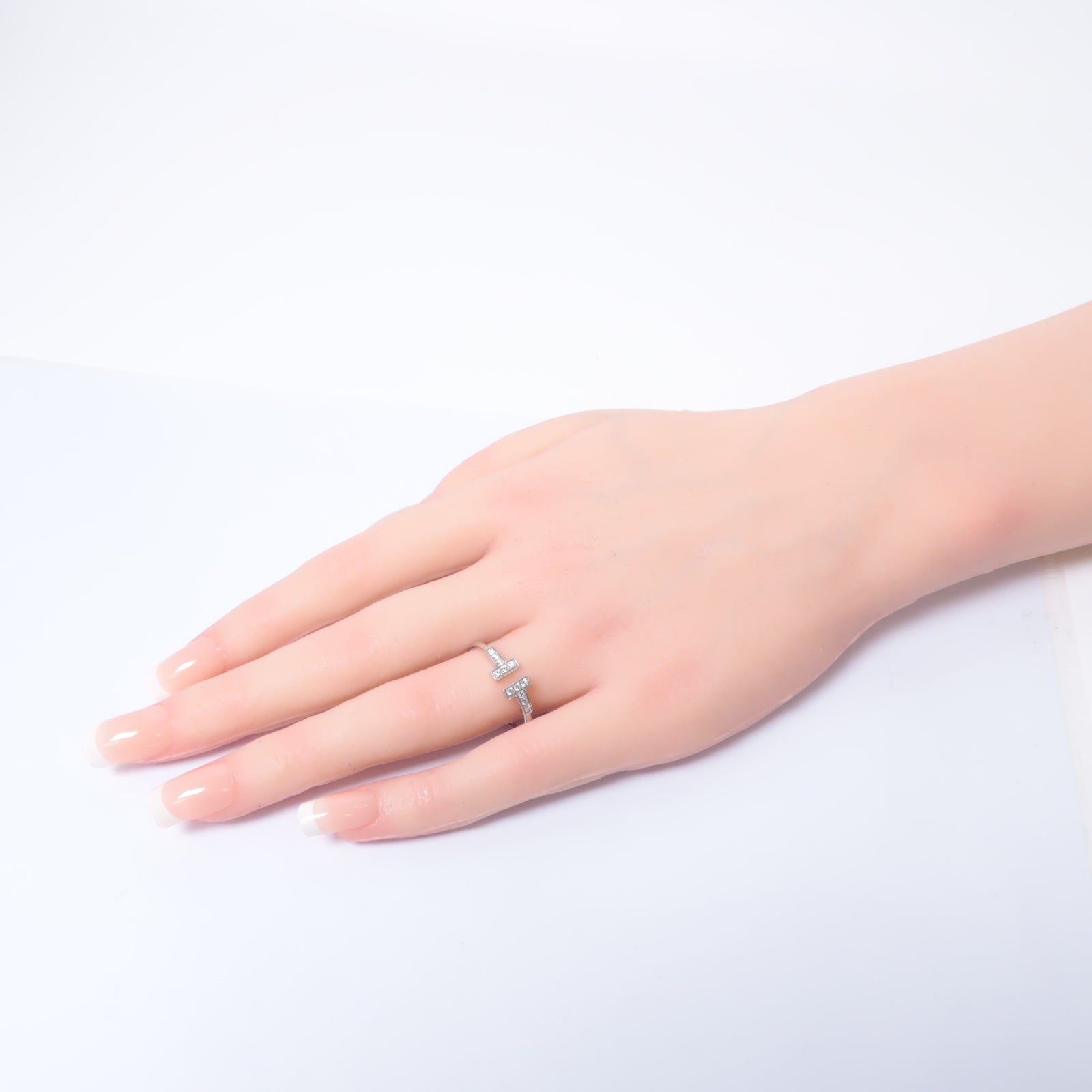 TIFFANY＆CO 18K白金T-wire Ring 0.13ct鑽石戒指US#9