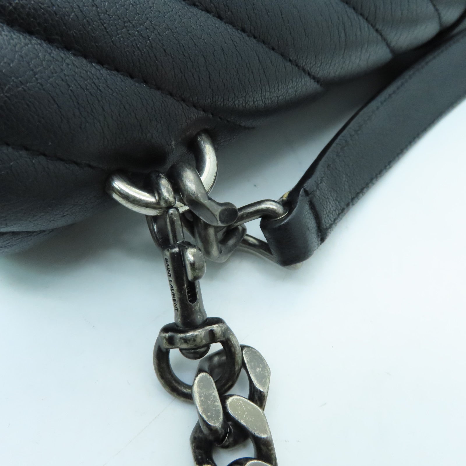 SAINT LAURENT Cowhide Leather 2way Shoulder Bag Silver Buckle Handle Shoulder Bag Black