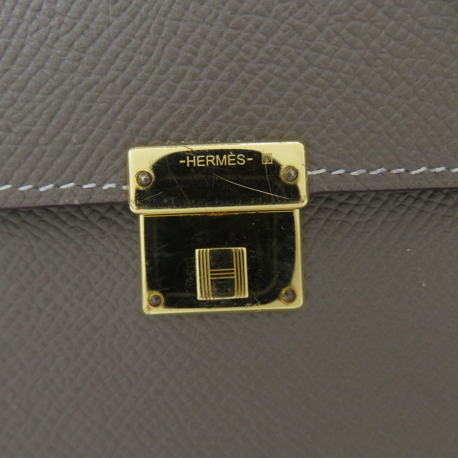 HERMES Epsom皮革Wallet金扣錢包Etoupe大象灰色