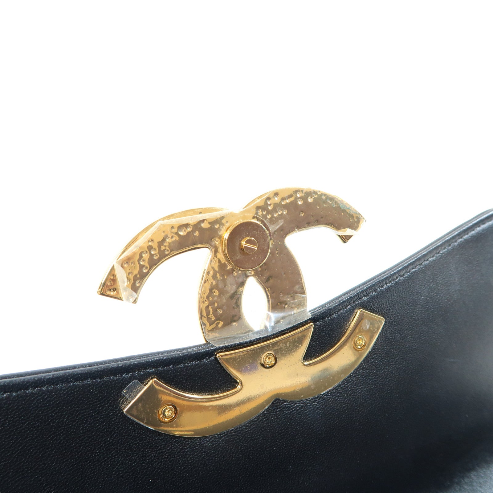 CHANEL 牛皮皮革Clutch金扣手拿包黑色
