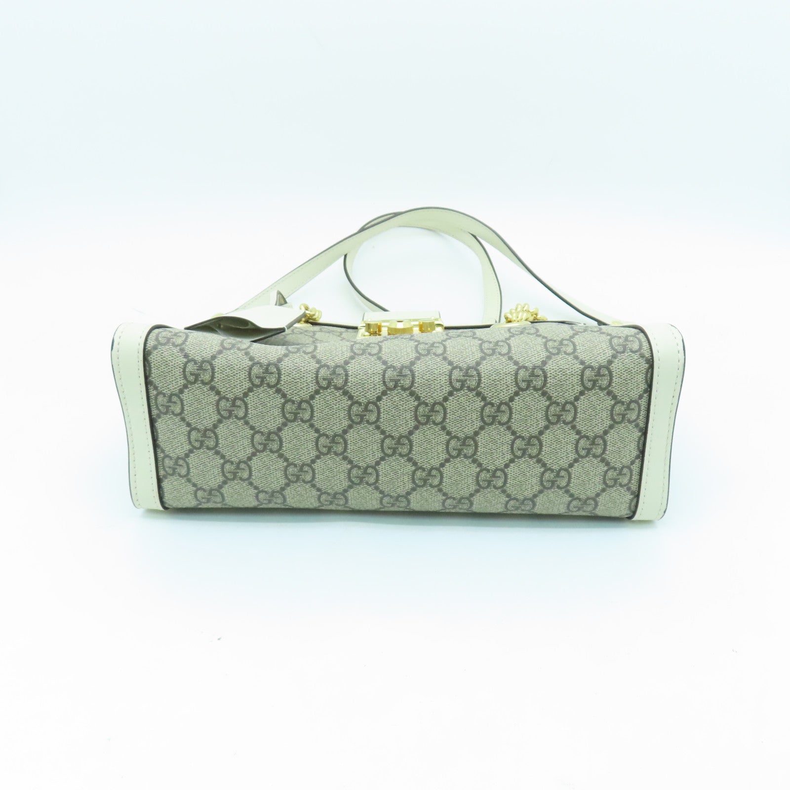 GUCCI Coated Canvas Padlock GG Small Gold Buckle Chain Shoulder Bag White/Brown