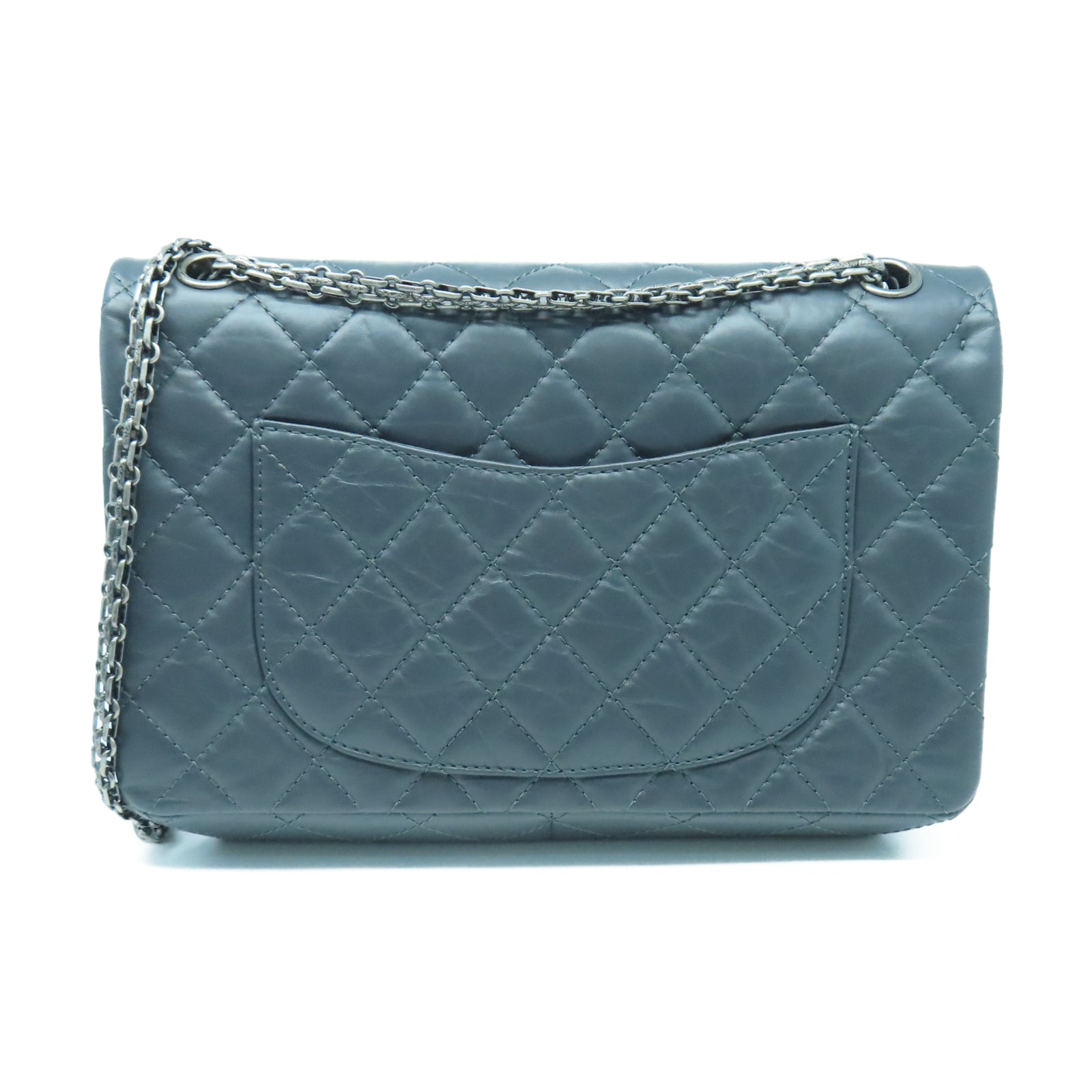 CHANEL rhombic cowhide leather 2.55 Chain Shoulder silver buckle chain shoulder bag gray