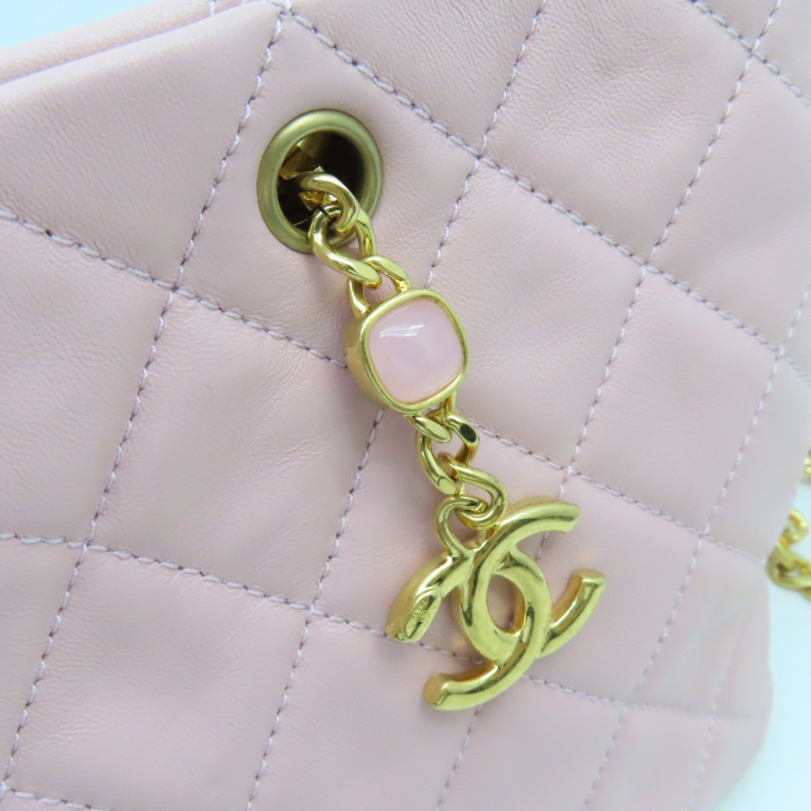 CHANEL 菱格牛皮皮革Chain Shoulder Bag金扣鏈帶肩背袋粉紅色
