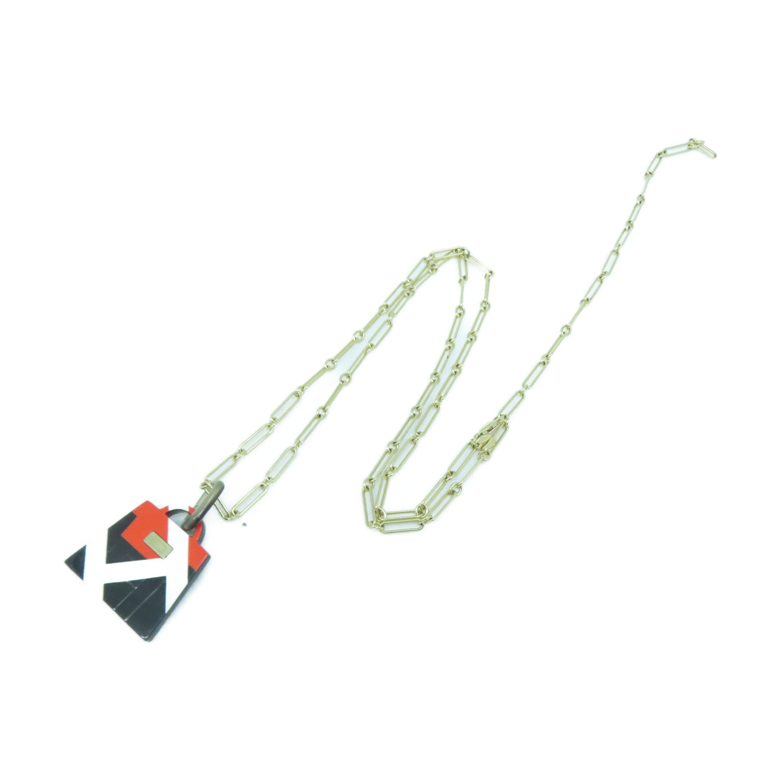 HERMES PVC/金屬Fusion Amulette Necklace項鍊金色/黑色/紅色#82cm