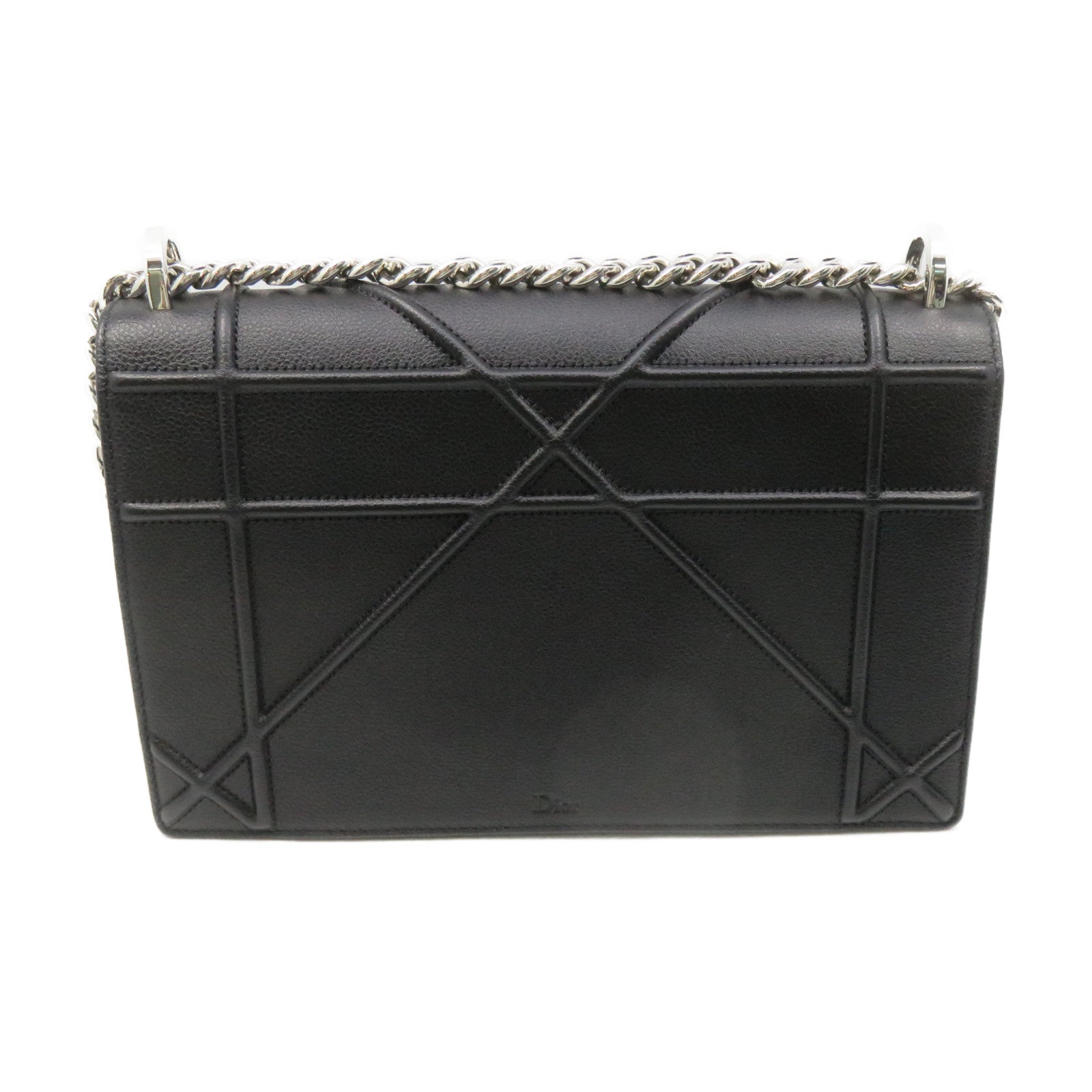 Dior 牛皮皮革Diorama Shoulder Bag银扣链带肩背袋黑色