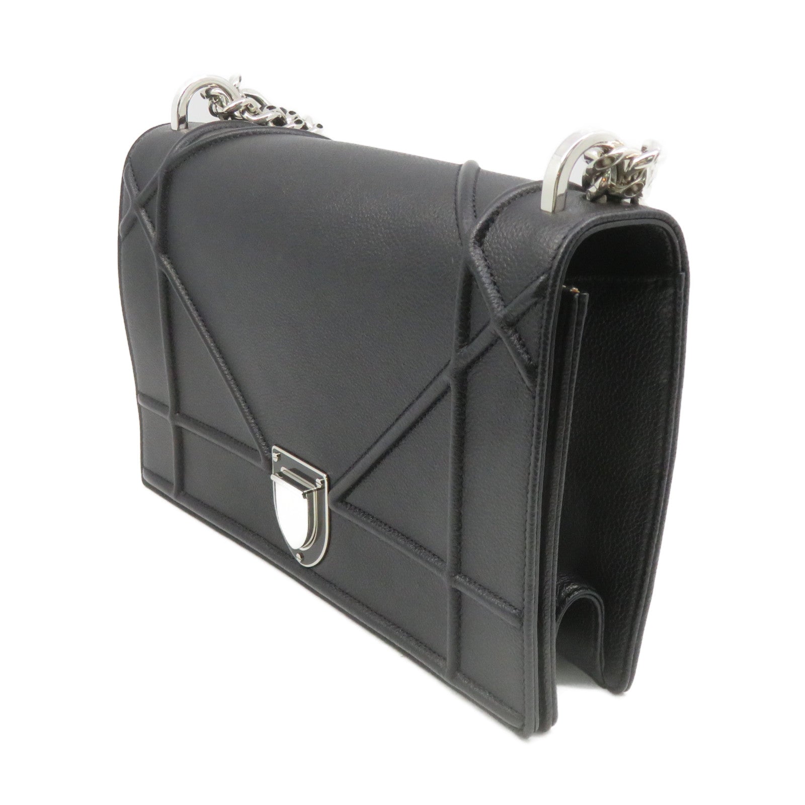 Dior 牛皮皮革Diorama Shoulder Bag银扣链带肩背袋黑色