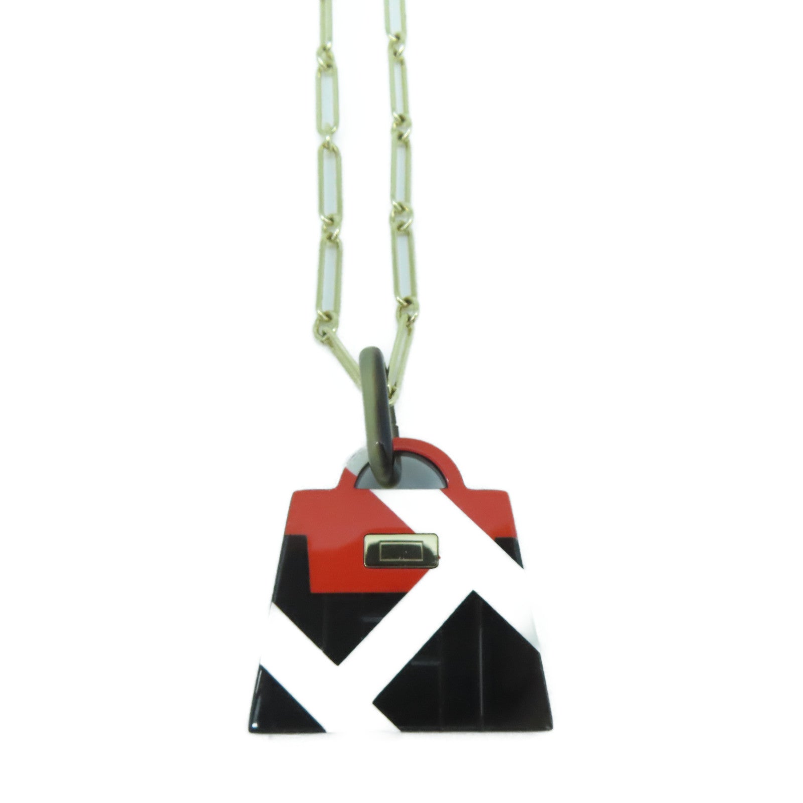 HERMES PVC/金屬Fusion Amulette Necklace項鍊金色/黑色/紅色#82cm