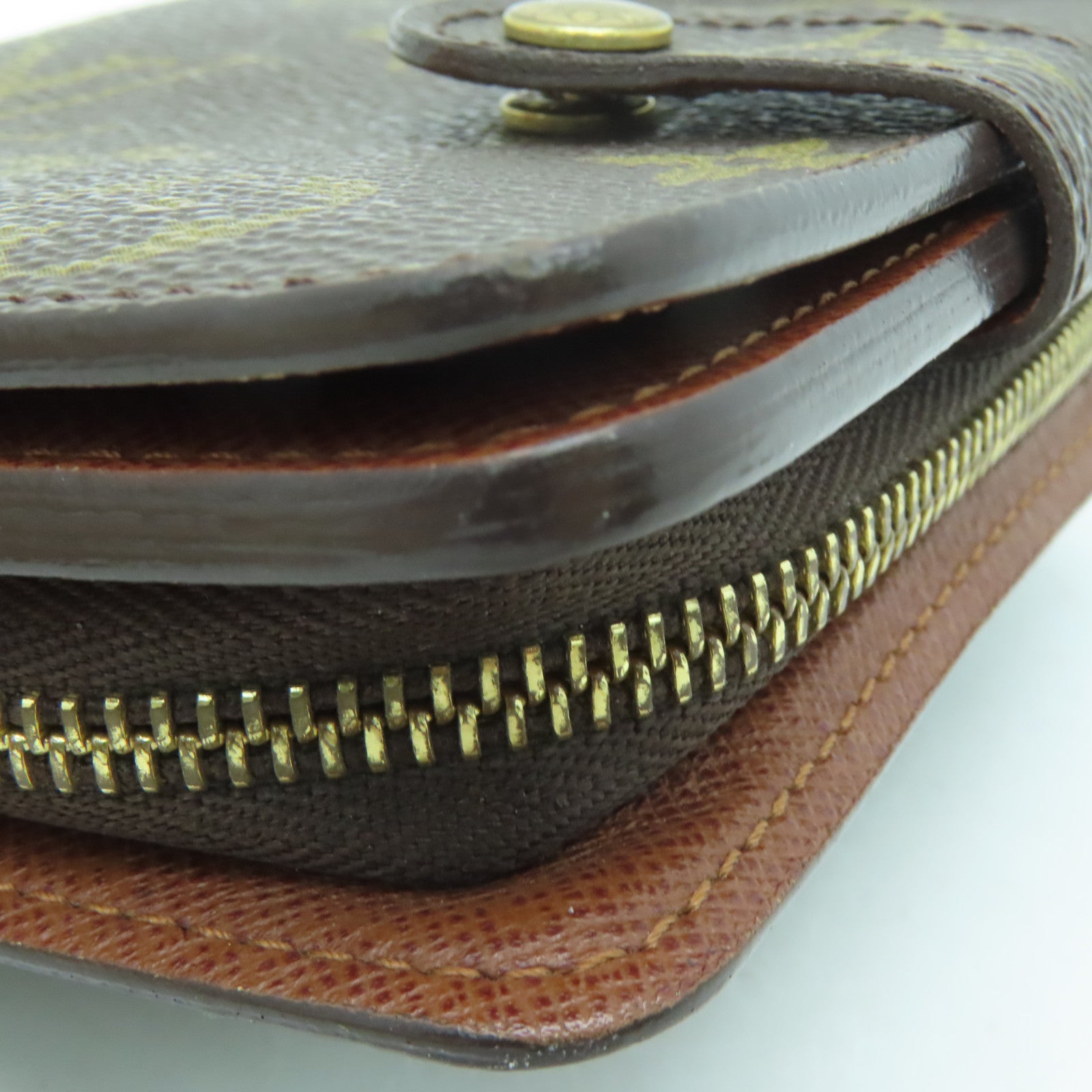 LOUIS VUITTON Monogram Compact Zipper Wallet金扣钱包啡色