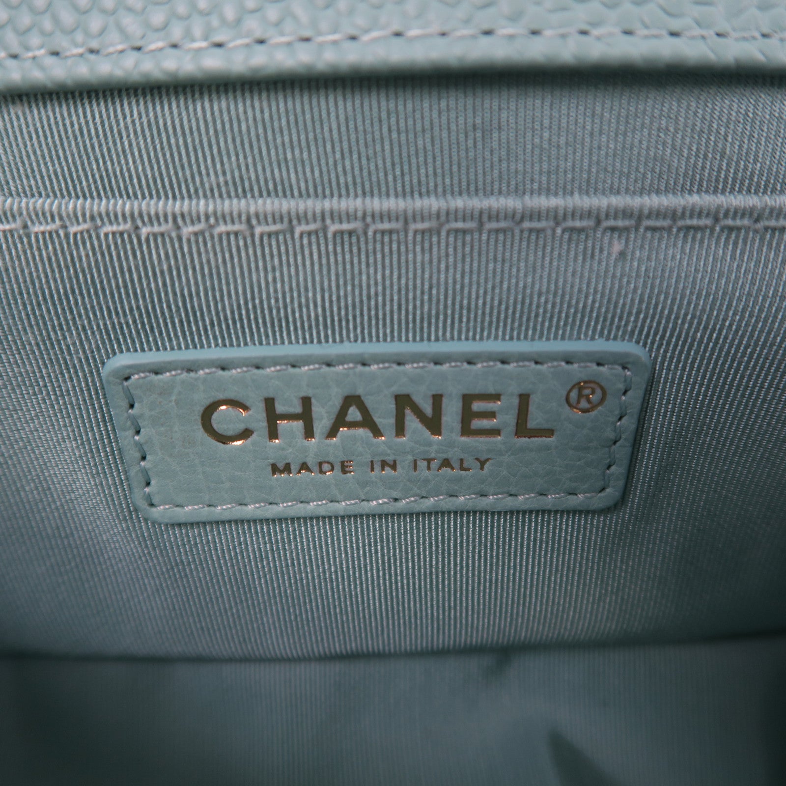 CHANEL 菱格Caviar皮革Boy Chanel 20cm銀扣鏈帶肩背袋綠松石色