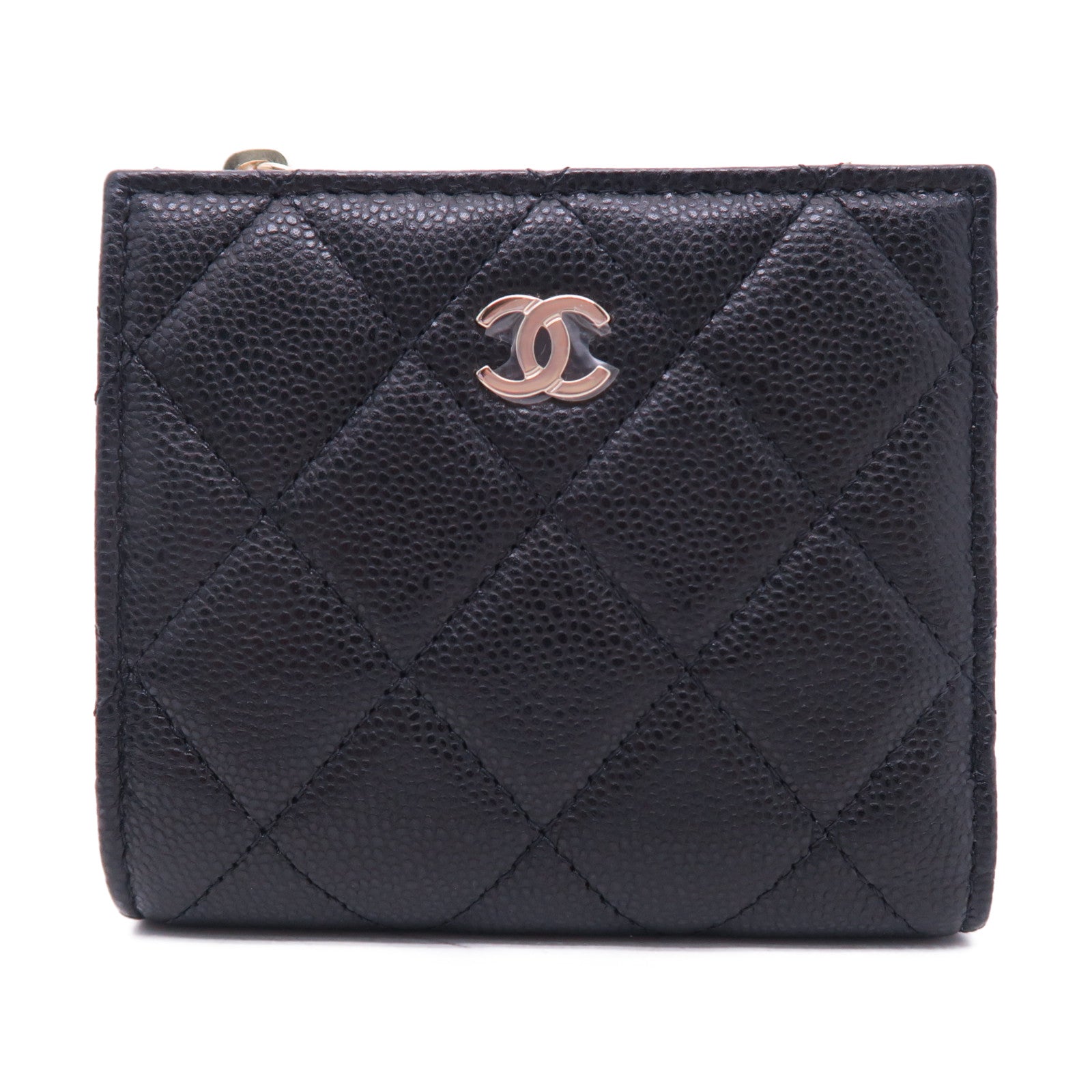 CHANEL 菱格Caviar皮革Wallet銀扣錢包黑色