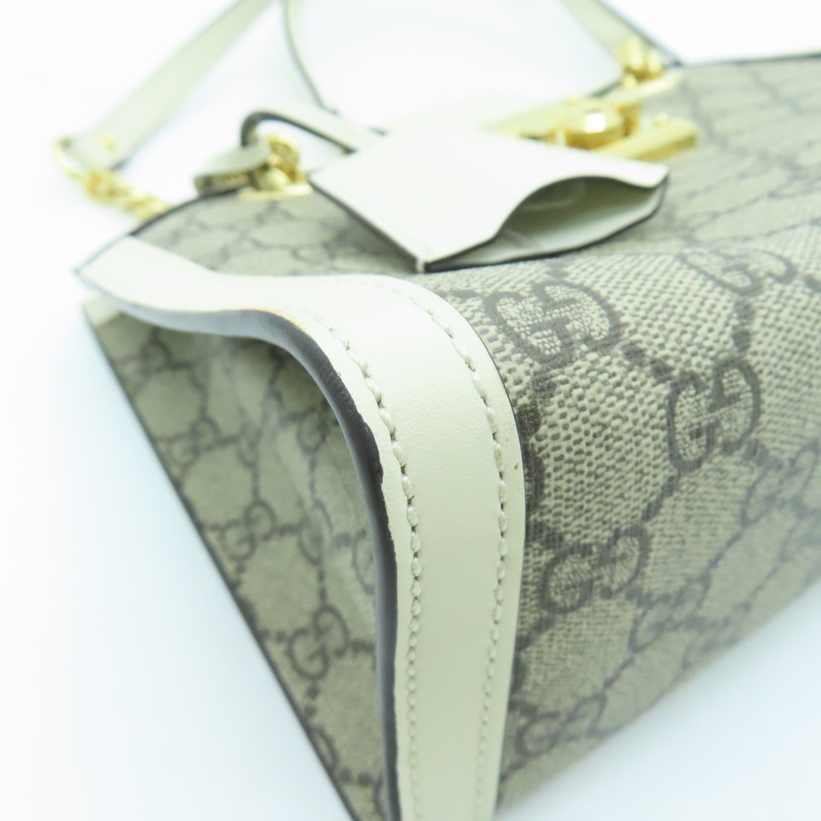 GUCCI Coated Canvas Padlock GG Small Gold Buckle Chain Shoulder Bag White/Brown