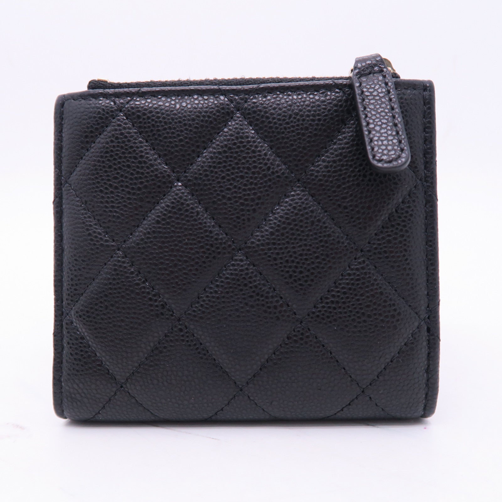 CHANEL 菱格Caviar皮革Wallet銀扣錢包黑色