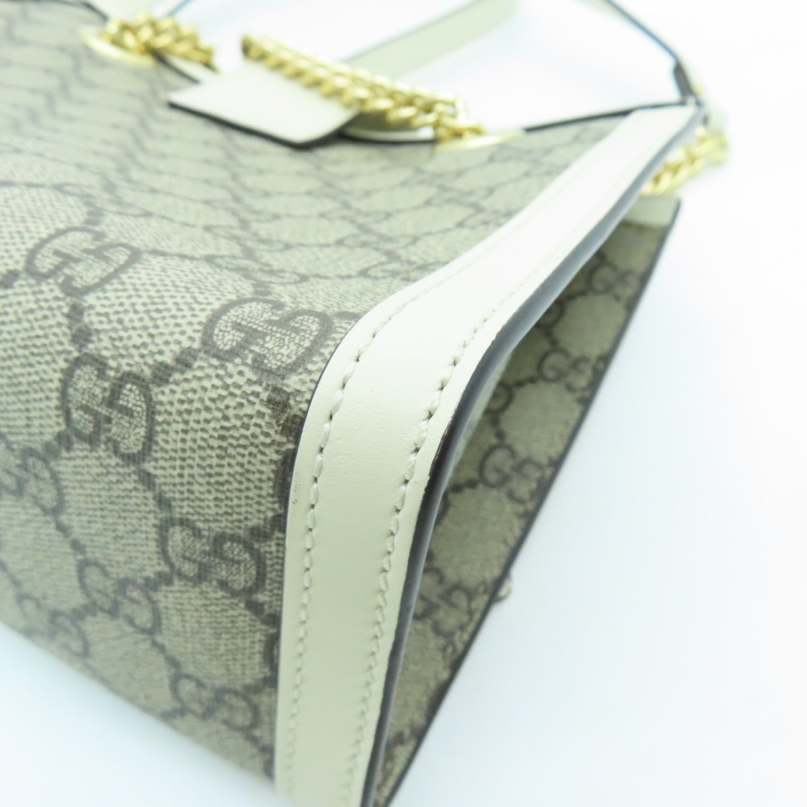 GUCCI Coated Canvas Padlock GG Small Gold Buckle Chain Shoulder Bag White/Brown