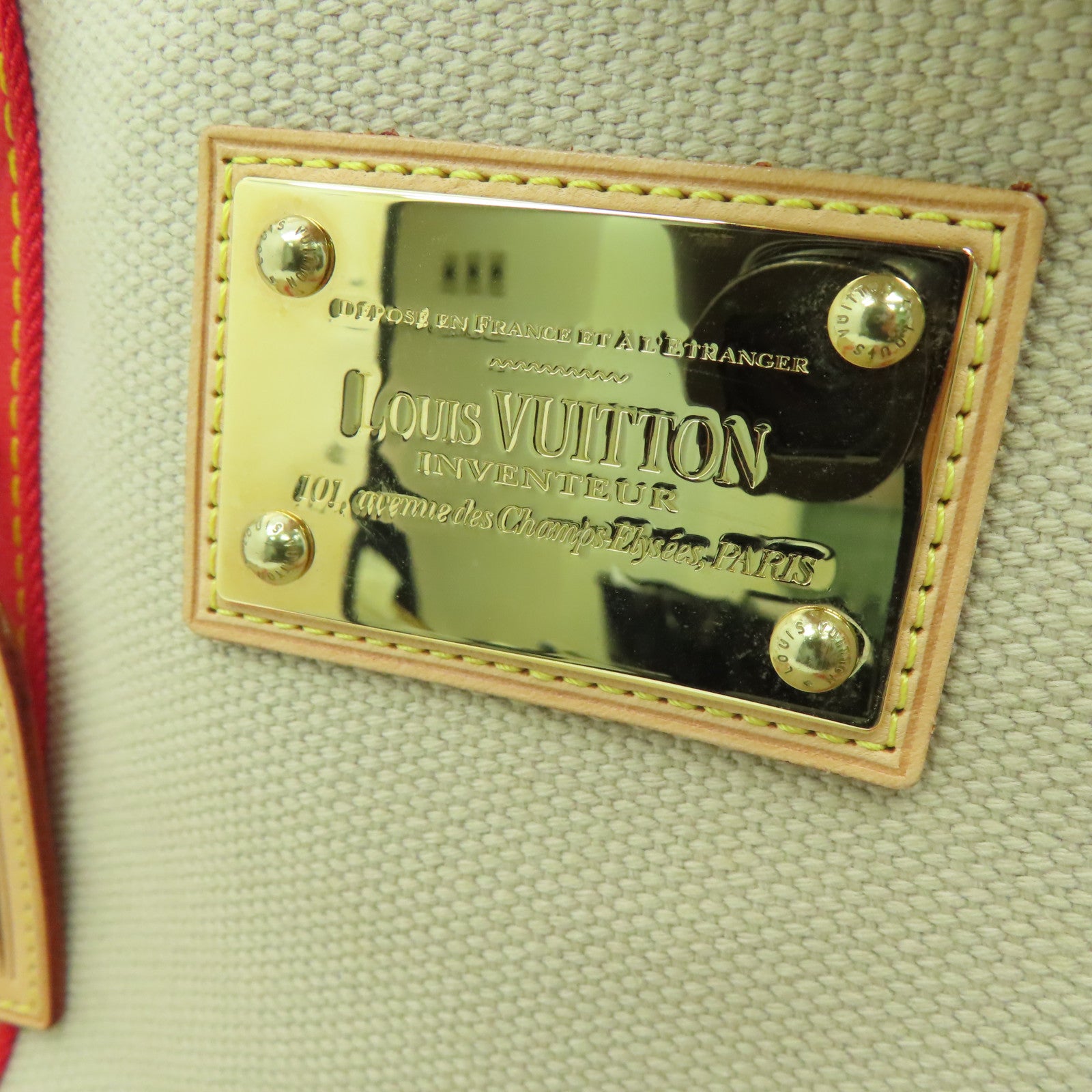 LOUIS VUITTON 帆布Cabas GM金扣手挽袋/肩背袋米色/紅色