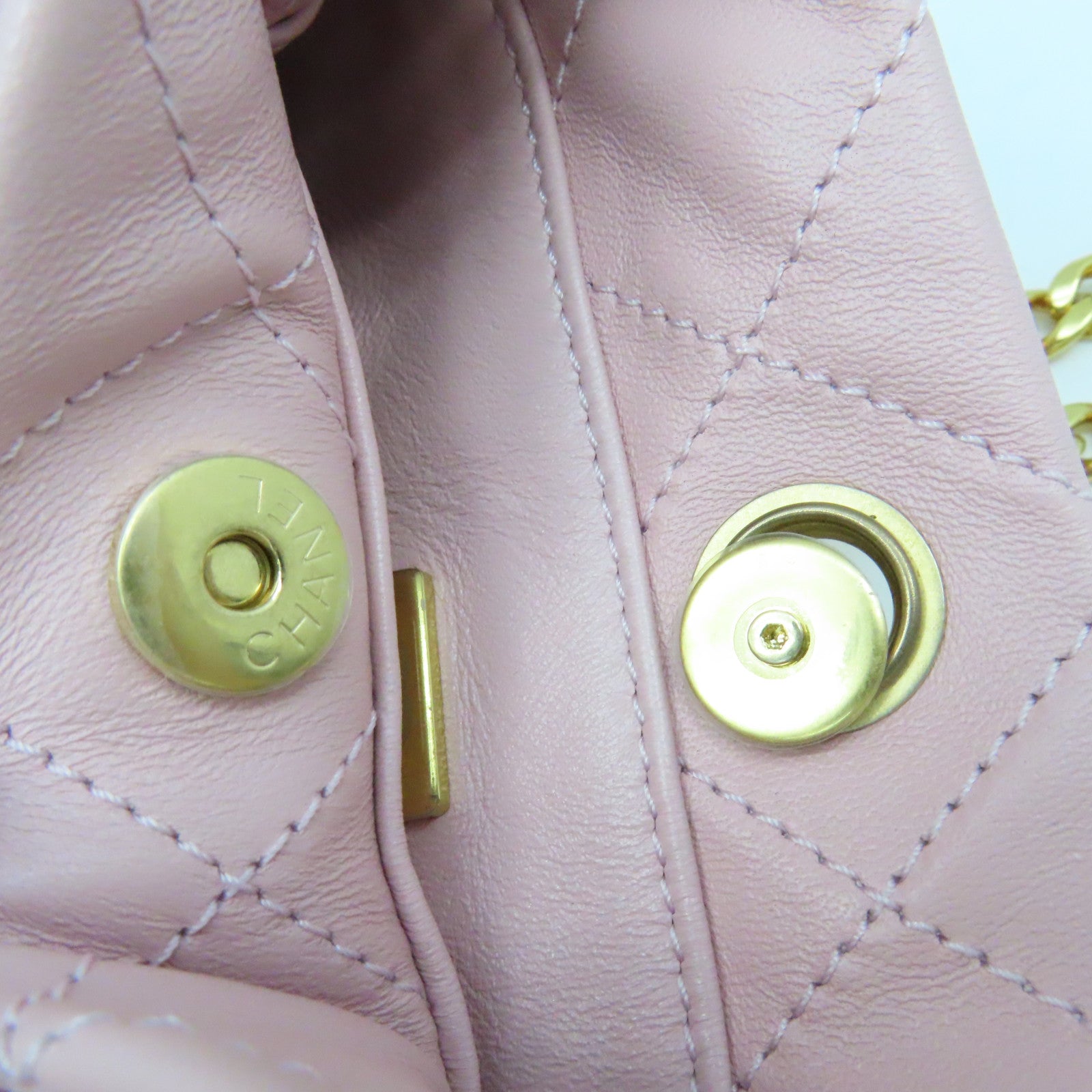 CHANEL 菱格牛皮皮革Chain Shoulder Bag金扣鏈帶肩背袋粉紅色
