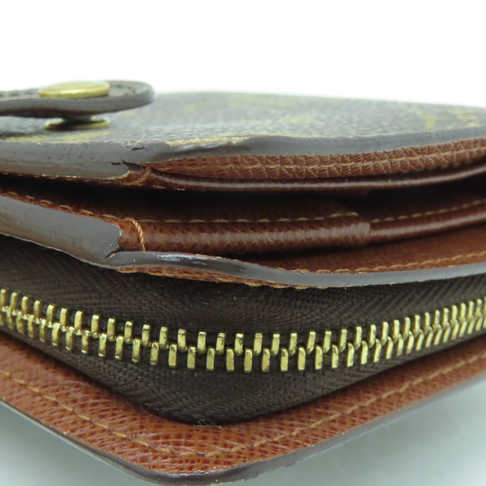 LOUIS VUITTON Monogram Compact Zipper Wallet金扣钱包啡色