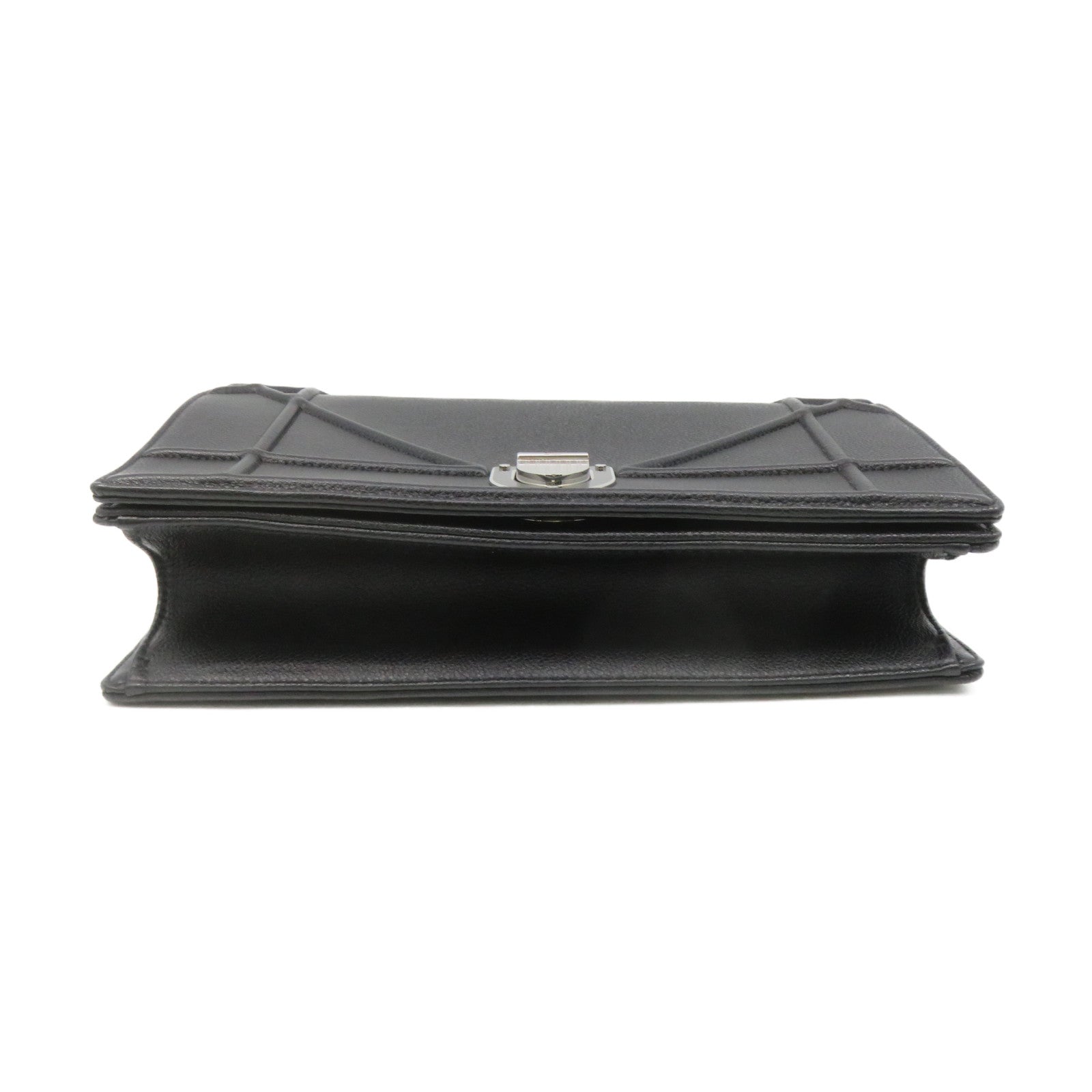 Dior 牛皮皮革Diorama Shoulder Bag银扣链带肩背袋黑色