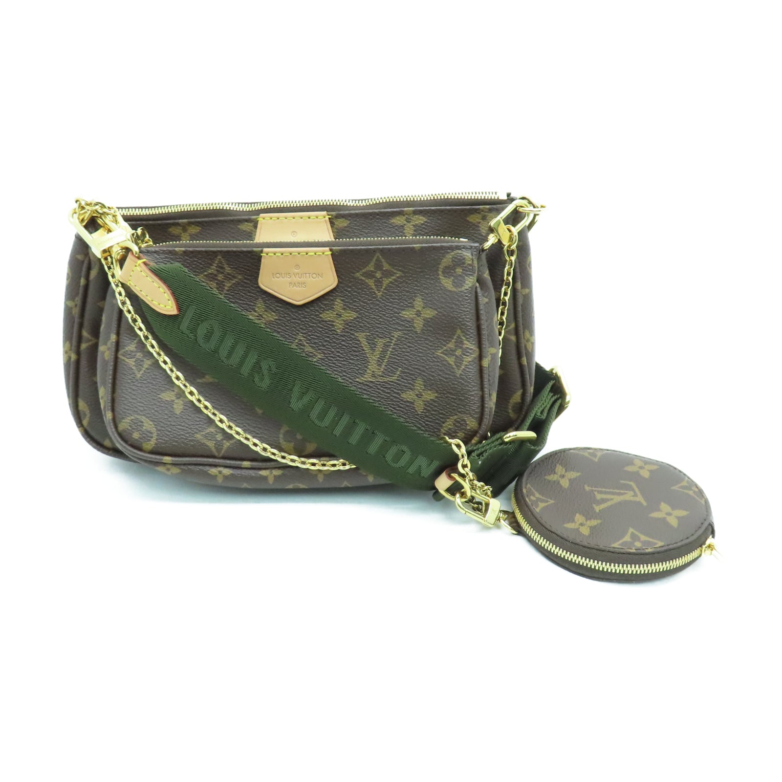 LOUIS VUITTON Monogram Multi Pochette Accessoires金扣肩背袋棕色