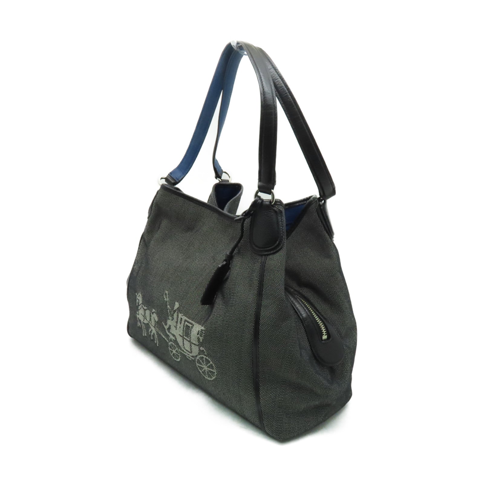 COACH 帆布Shoulder Bag銀扣手挽袋藍色/黒色